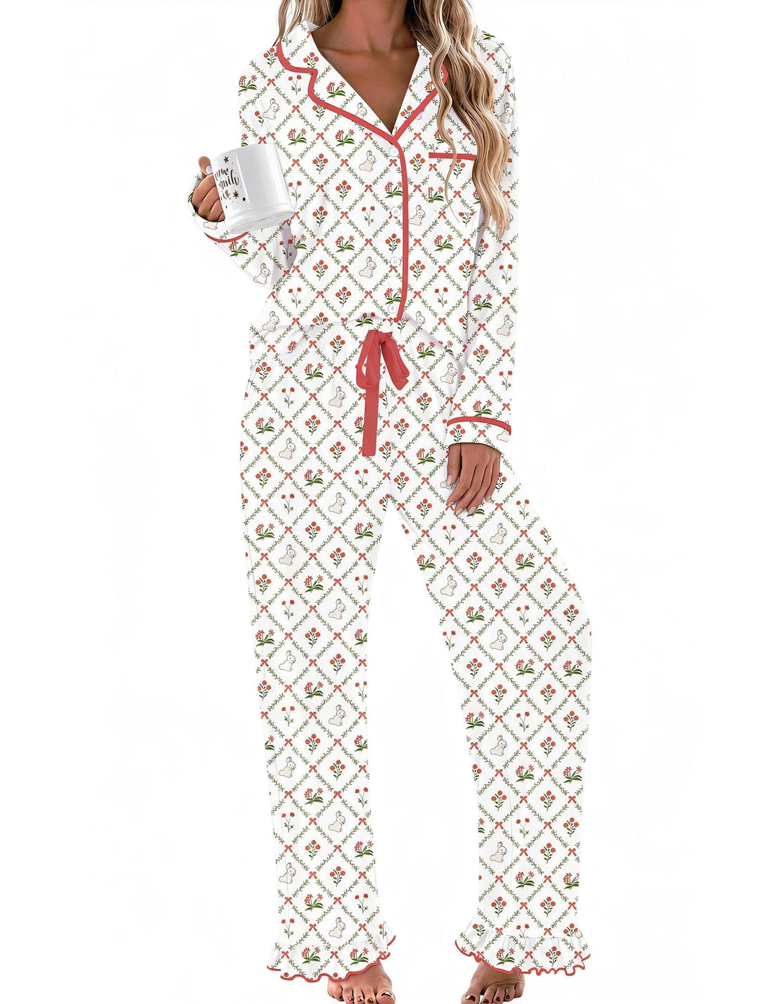 Ekouaer Womens Pajama Sets Long Sleeve Sleepwear Button Down Pjs Loungewear