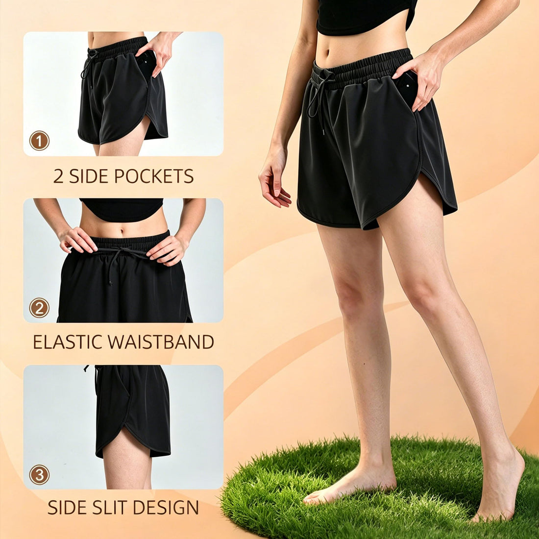 Leafigure 2Pack Running Shorts for Women- Athletic High Waisted Quick Dry Shorts with Pockets for Gym Workout