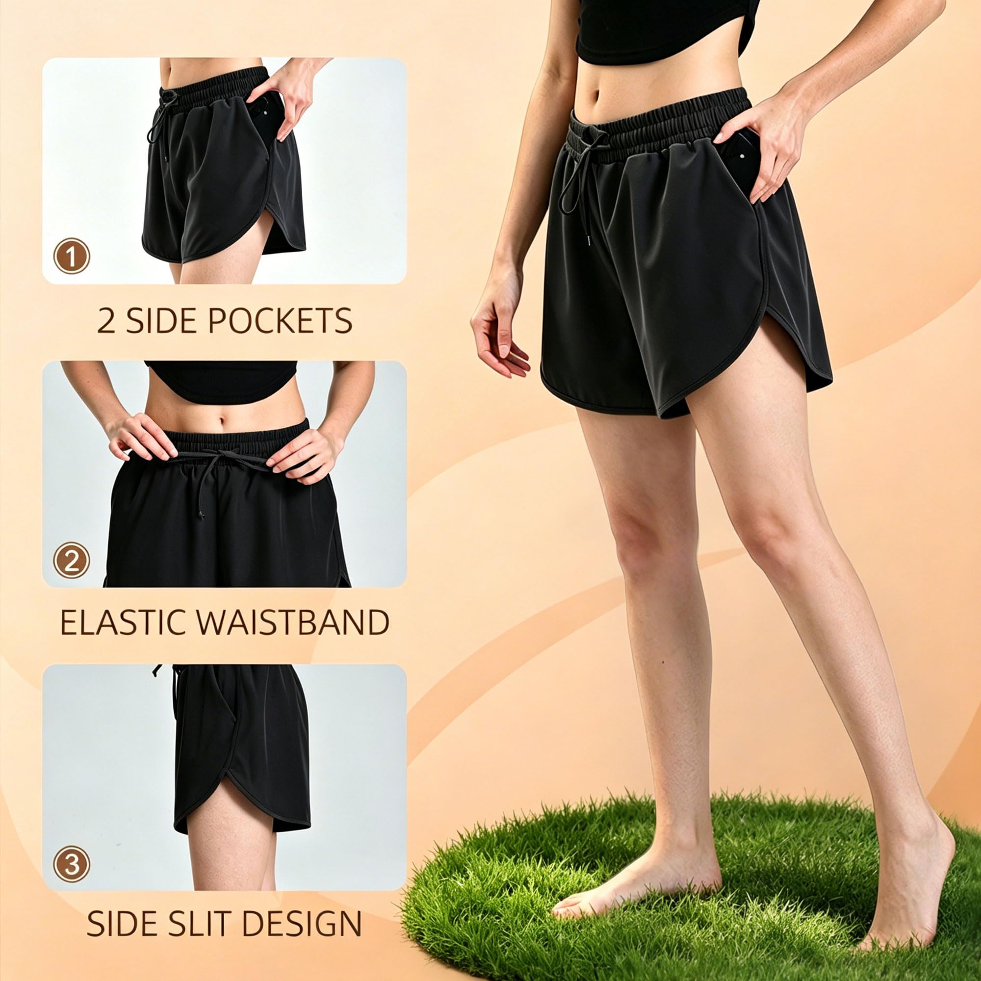 Leafigure 2Pack Running Shorts for Women- Athletic High Waisted Quick Dry Shorts with Pockets for Gym Workout