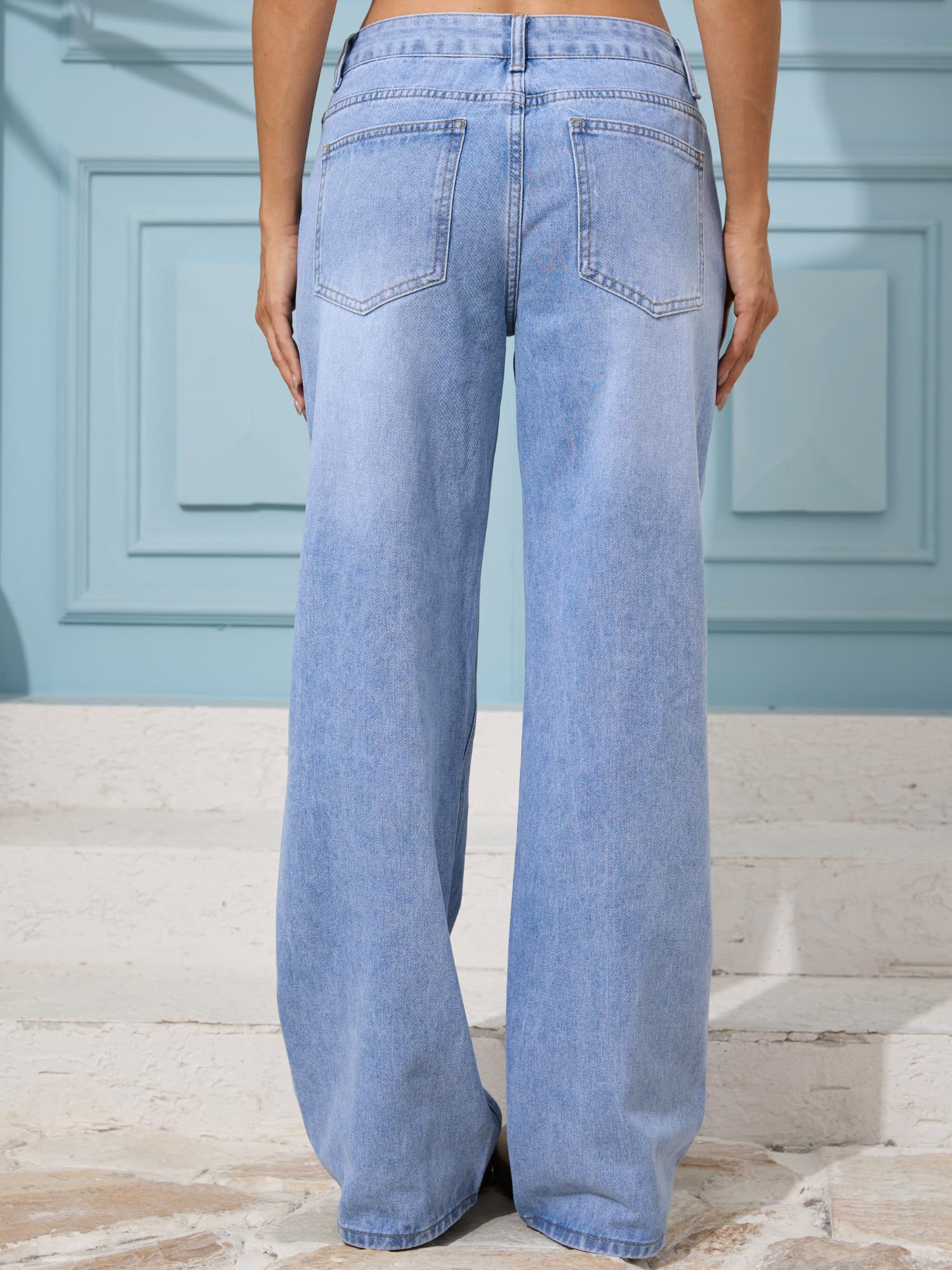 Low Rise Baggy Jeans for Women Y2K Vintage Wide Leg Loose Fit Straight Denim Pants Casual Trousers