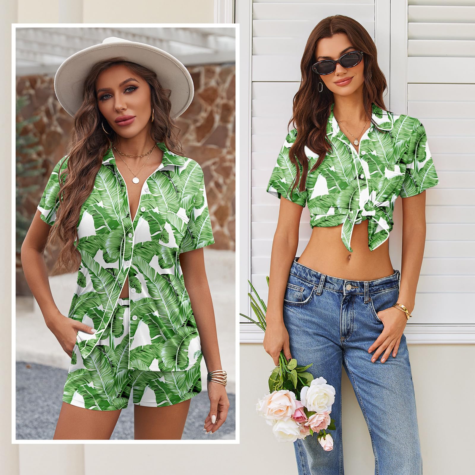 Ekouaer Womens Pajama Sets Button Down Lounge Set 2 Piece Pjs Sets