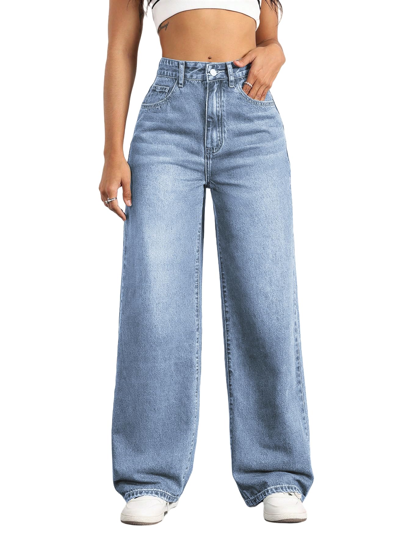Straight Leg Jeans for Women,High Waisted Wide Leg Loose Stretchy Boyfriend Denim Pants Baggy Jeans for Women