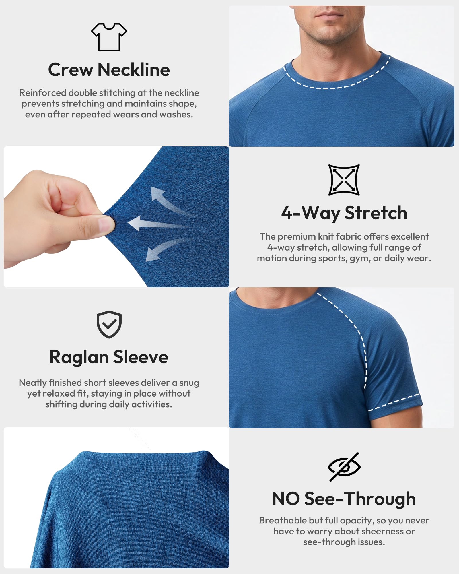 BALENNZ Workout Shirts for Men Short Sleeve Mens Athletic T-Shirts | Moisture Wicking Quick Dry Tee, Crew Neck Multi-Pack Running Gym Fitness Casual Daily Activewear, Soft Breathable Fabric