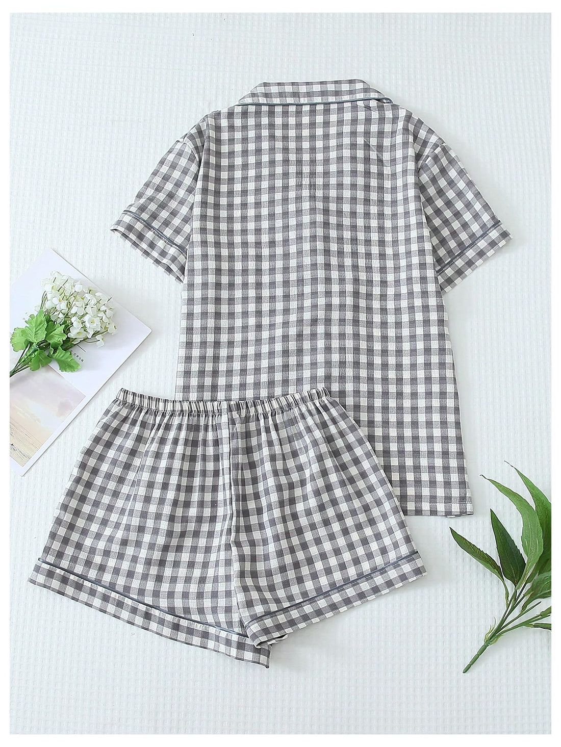 Verdusa Pajamas Sets 2 Piece Gingham Cute Button Down Shirts with Shorts