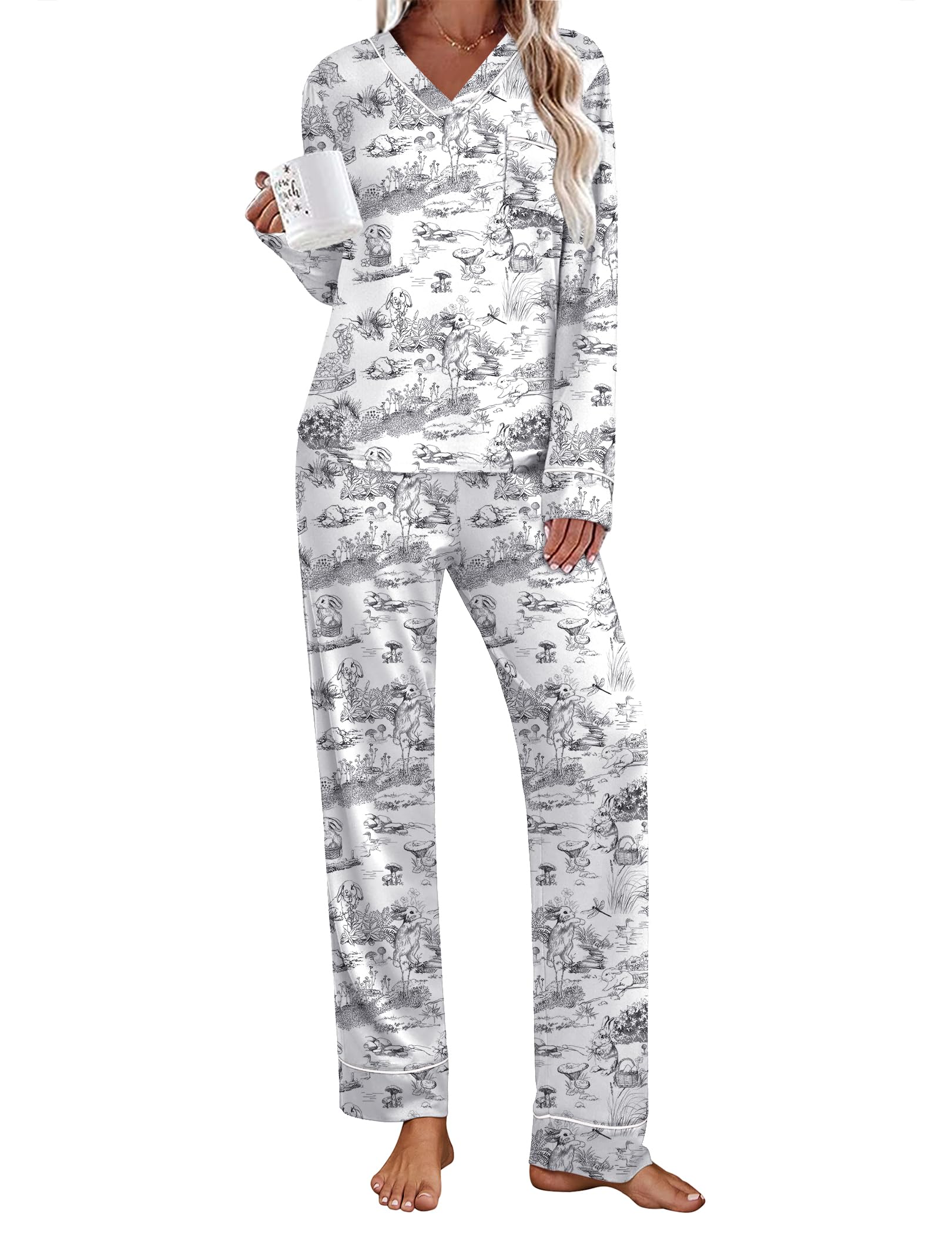 Ekouaer Womens Pajamas Sets 2 Piece PJs Long Sleeve Sleepwear Loungewear