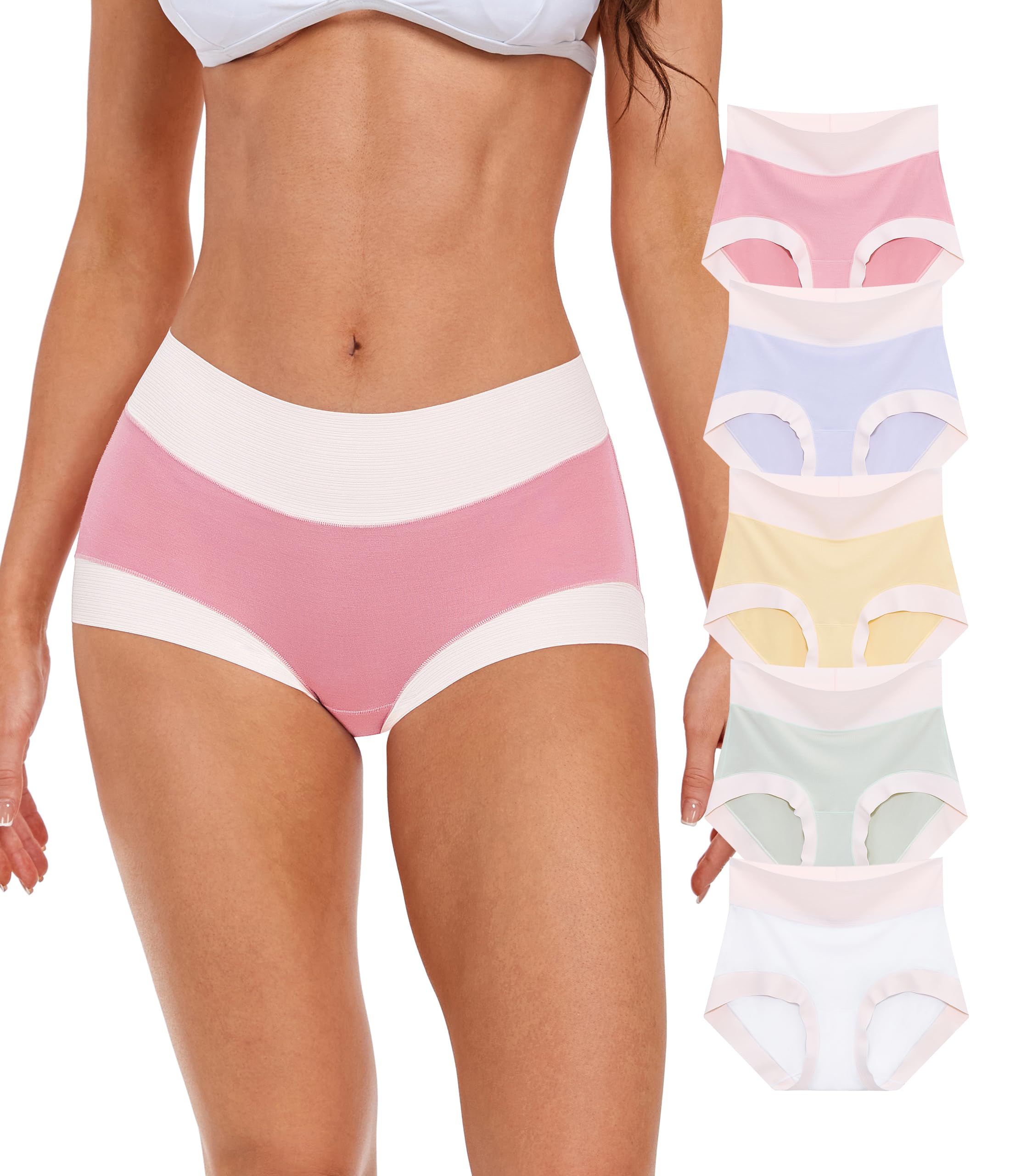 ANLIQI Women's Modal High Waisted Briefs,Soft Breathable Full Coverage Underwear Pack Moisture Wicking Ladies Panties
