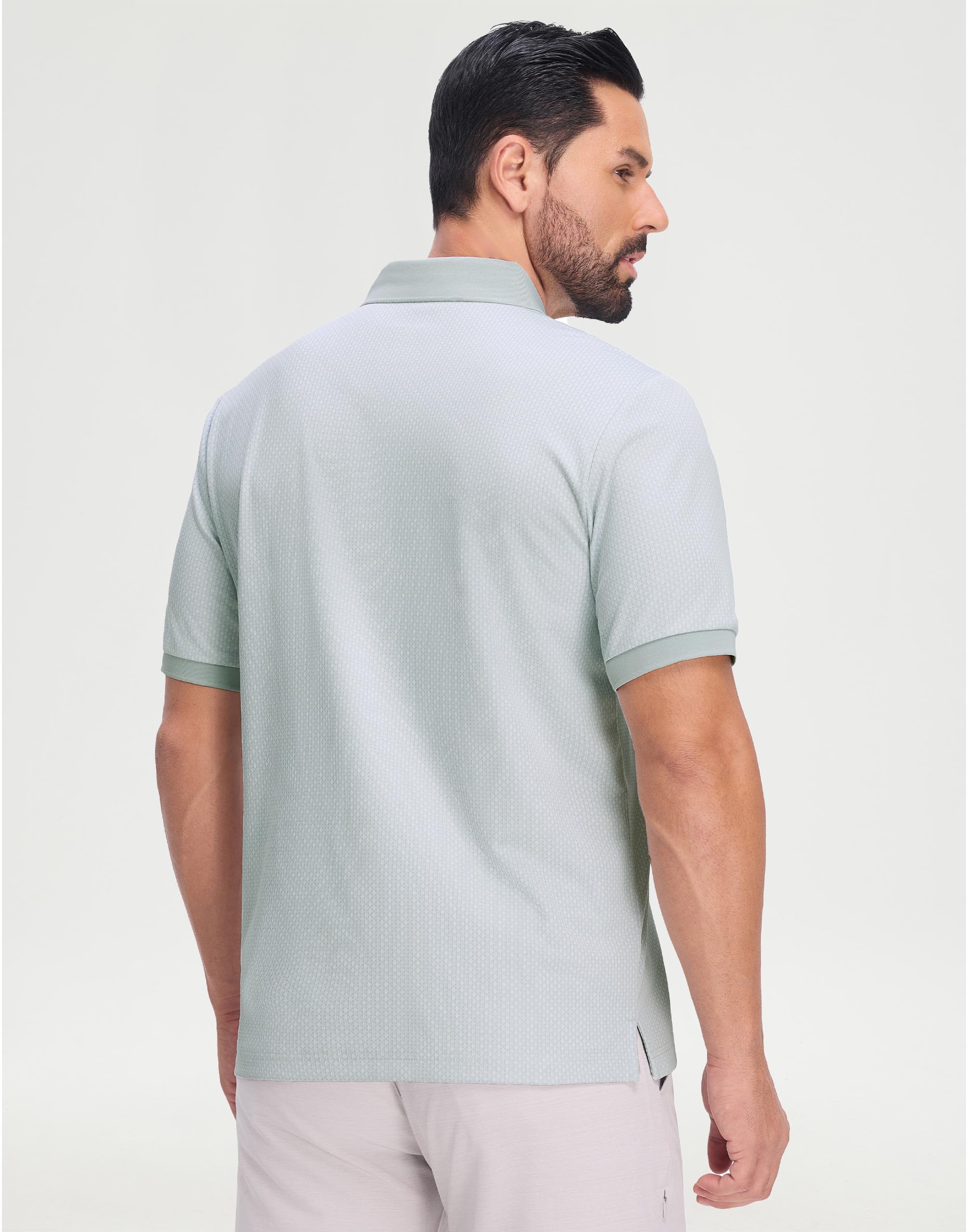M MAELREG Mens Golf Polo Shirts Jacquard Ribbed Collar Performance Moisture Wicking Dry Fit Short Sleeve Golf Shirts for Men