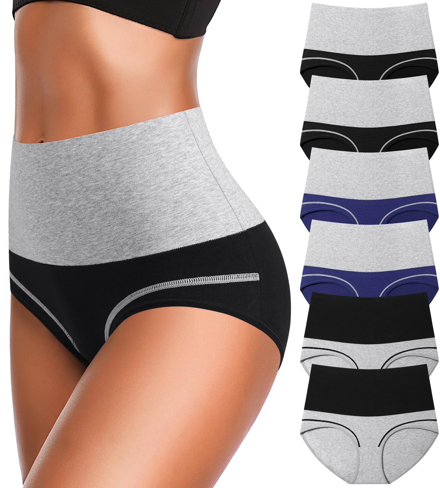 Eiggam Underwear for Women Cotton High Waist Panties Full Coverage Briefs Soft Strech Ladies Breathable Panties-Multi Pack