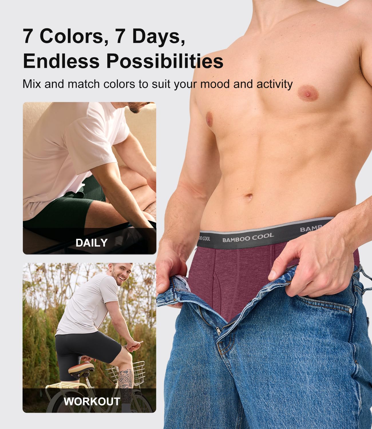 BAMBOO COOL Men's Underwear Boxer Briefs Soft Breathable Underwear (4 or 7 Pack)