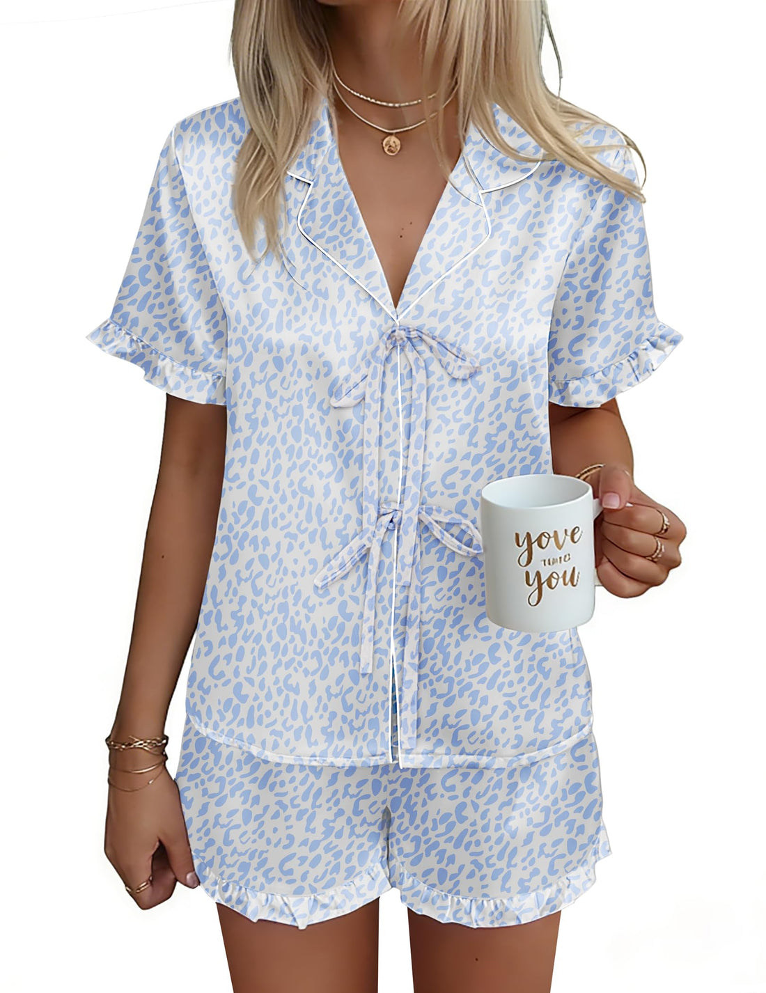 Ekouaer Satin Pajama for Women Short Sleeve Silky Pj Short Sets Lounge Set