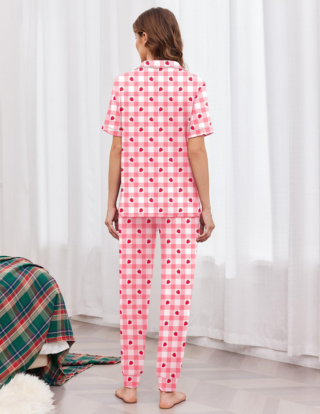 Ekouaer Women Pajama Set Short Sleeve Button Down Pjs with Jogger Pants