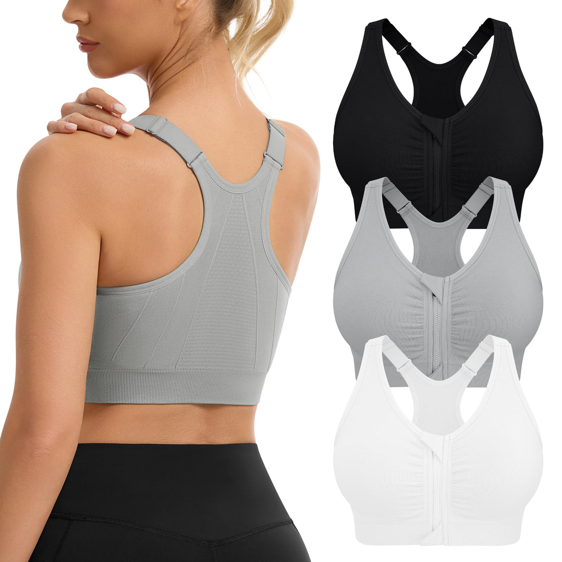Women's Zip Front Sports Bra Wireless Post-Surgery Bra Workout Sports Bras | Zipper Front Closure, Surgical Mastectomy Bra, Post Op, Compression, Comfort, Medium Support, Active, Yoga, Removable Pads
