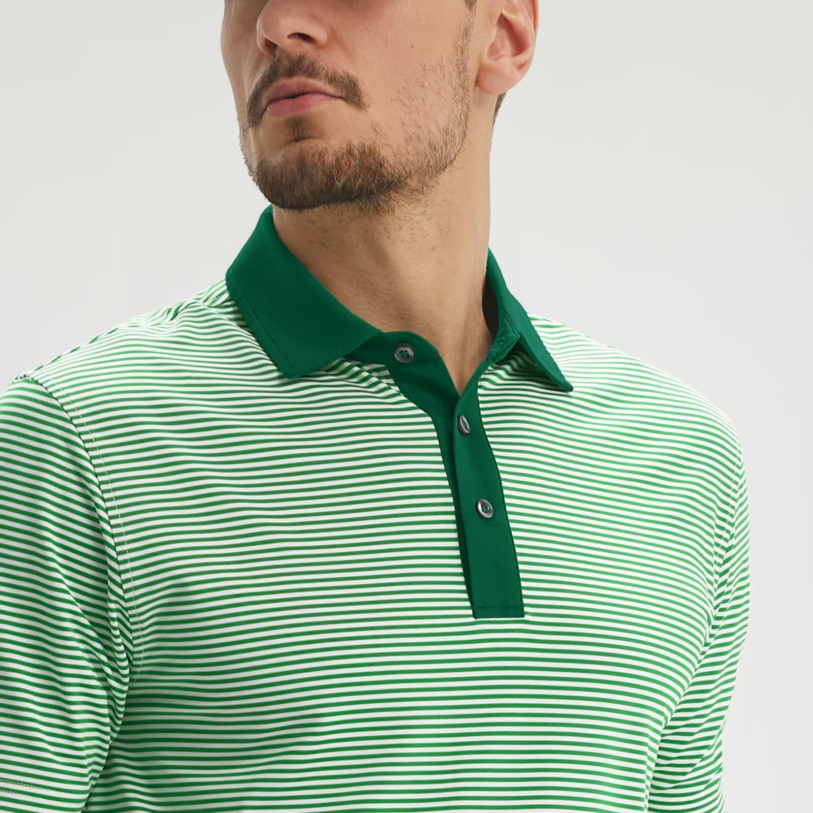 M MAELREG Golf Shirts for Men Moisture Wicking Dry Fit Striped Polo Performance Sport Mens Polo Shirts Short Sleeve