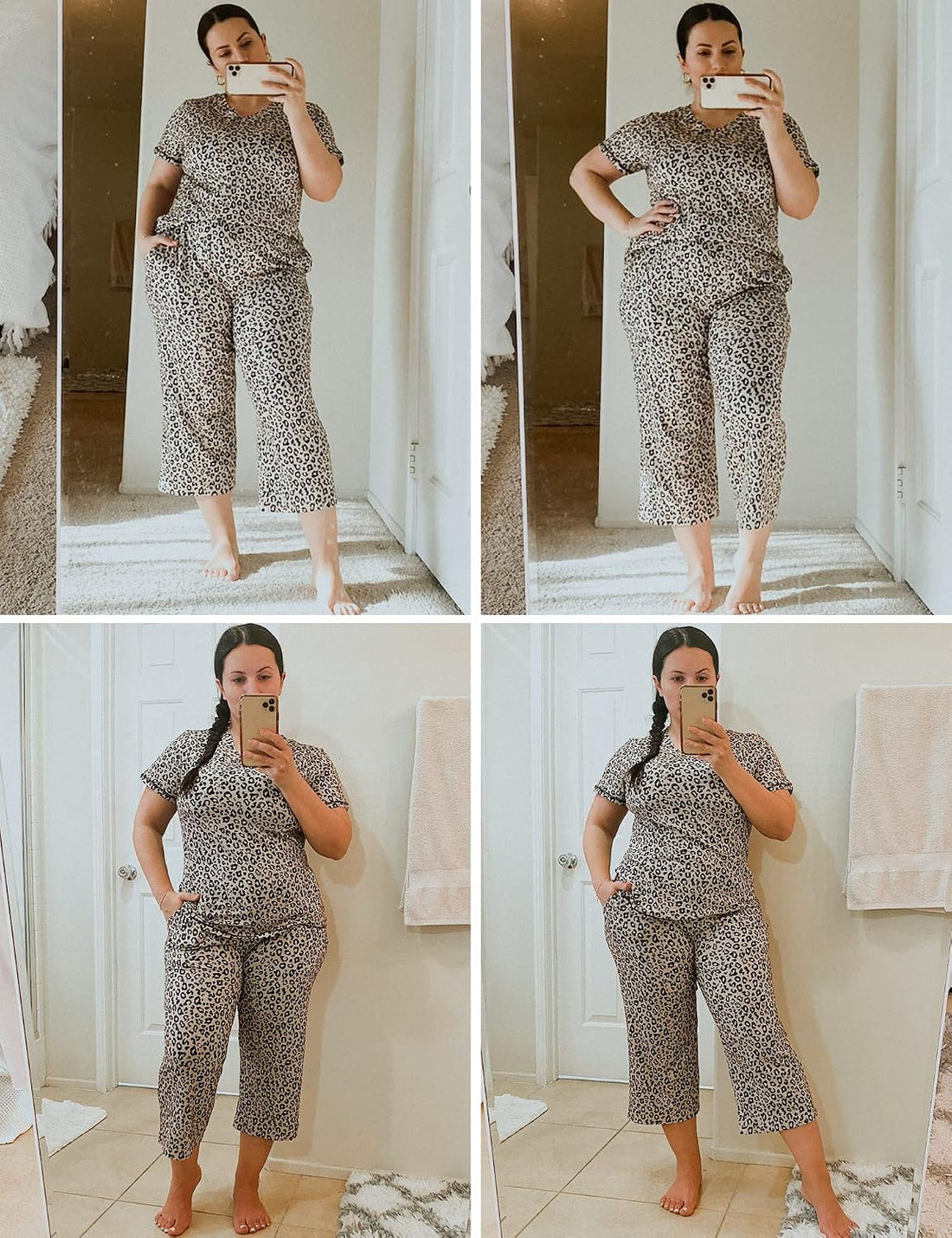 Ekouaer 2 Pack Women's Capri Pajama Sets Short Sleeve Two-Piece Pjs V Neck Tops & Pants Printed Lounge Sets S-3XL