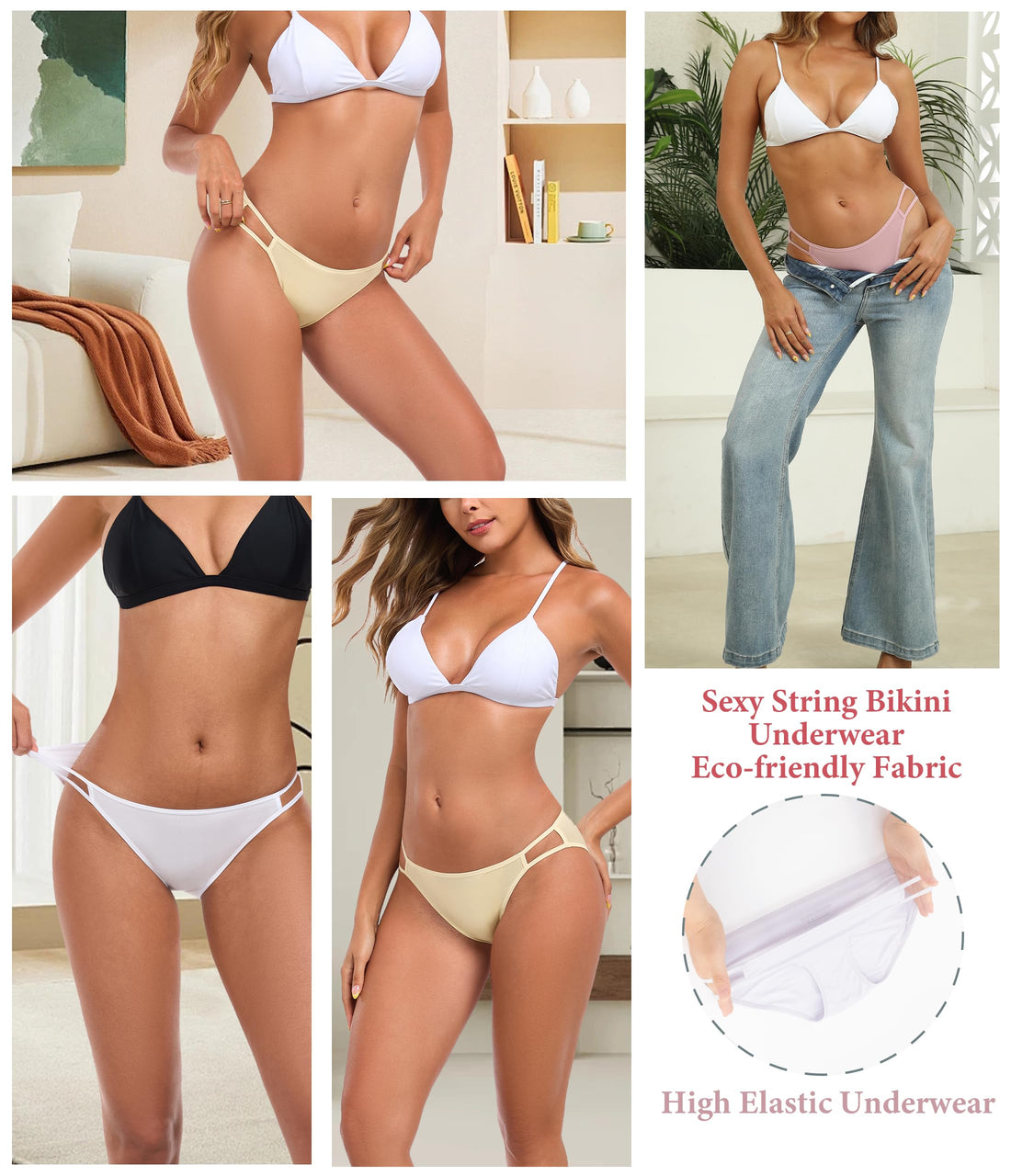 ANLIQI Women's High Cut String Bikini Panties Modal Comfort Breathable Stretch Bikini Underwear Soft Plus Size Underwear