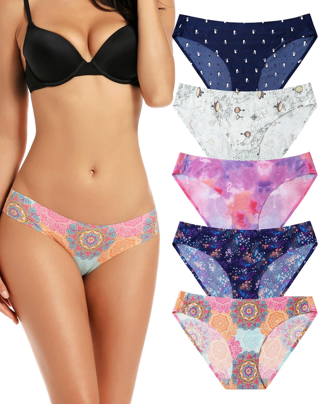 voenxe Women Bikini Underwear,Seamless Breathable Ladies No Show Panties | 5 Pack Invisible Comfortable Briefs,No Seam Soft Woman Mesh Workout Undies,Elastic Comfy Stretch Gym Hipster Panty, Multipack