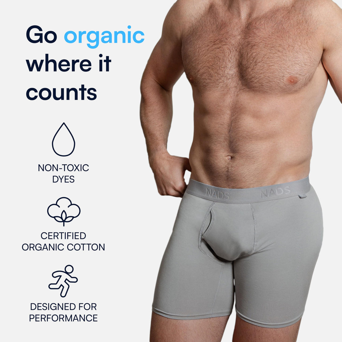 NADS Organic Cotton Boxer Briefs – Hormone-Friendly, Non-Toxic Men’s Underwear for Comfort, Support & Safer Nuts – Multi-Pack