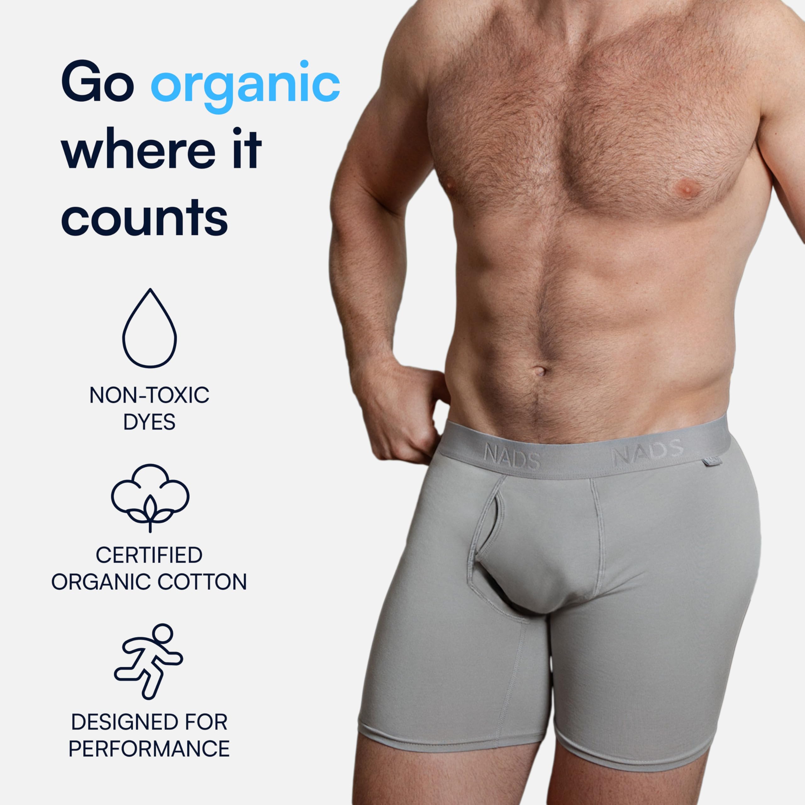 NADS Organic Cotton Boxer Briefs – Hormone-Friendly, Non-Toxic Men’s Underwear for Comfort, Support & Safer Nuts – Multi-Pack