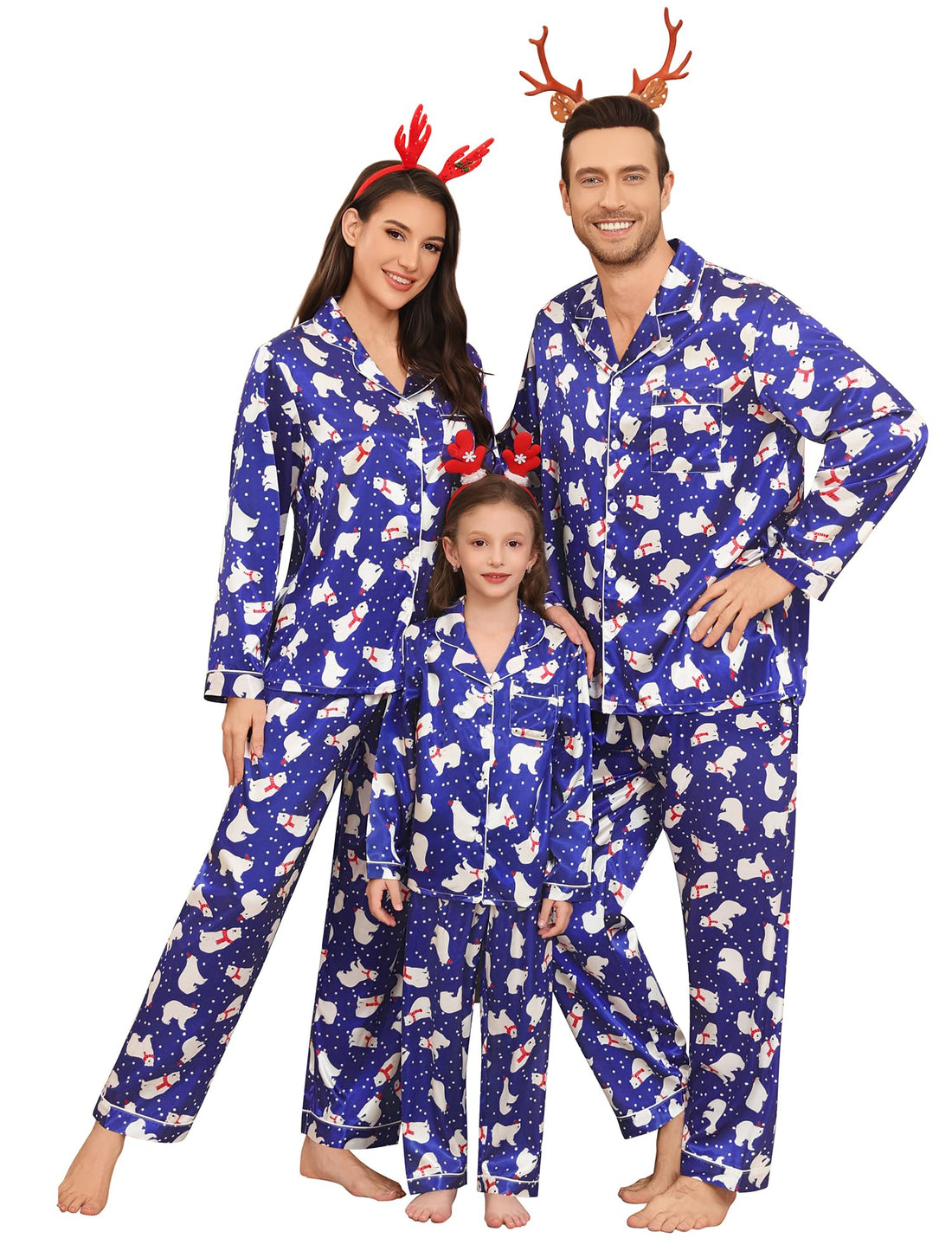 SWOMOG Family Matching Pajamas Set Silk Satin Button Down Sleepwear Long Sleeve Nightwear 2 Pcs Pj Set S-XXL