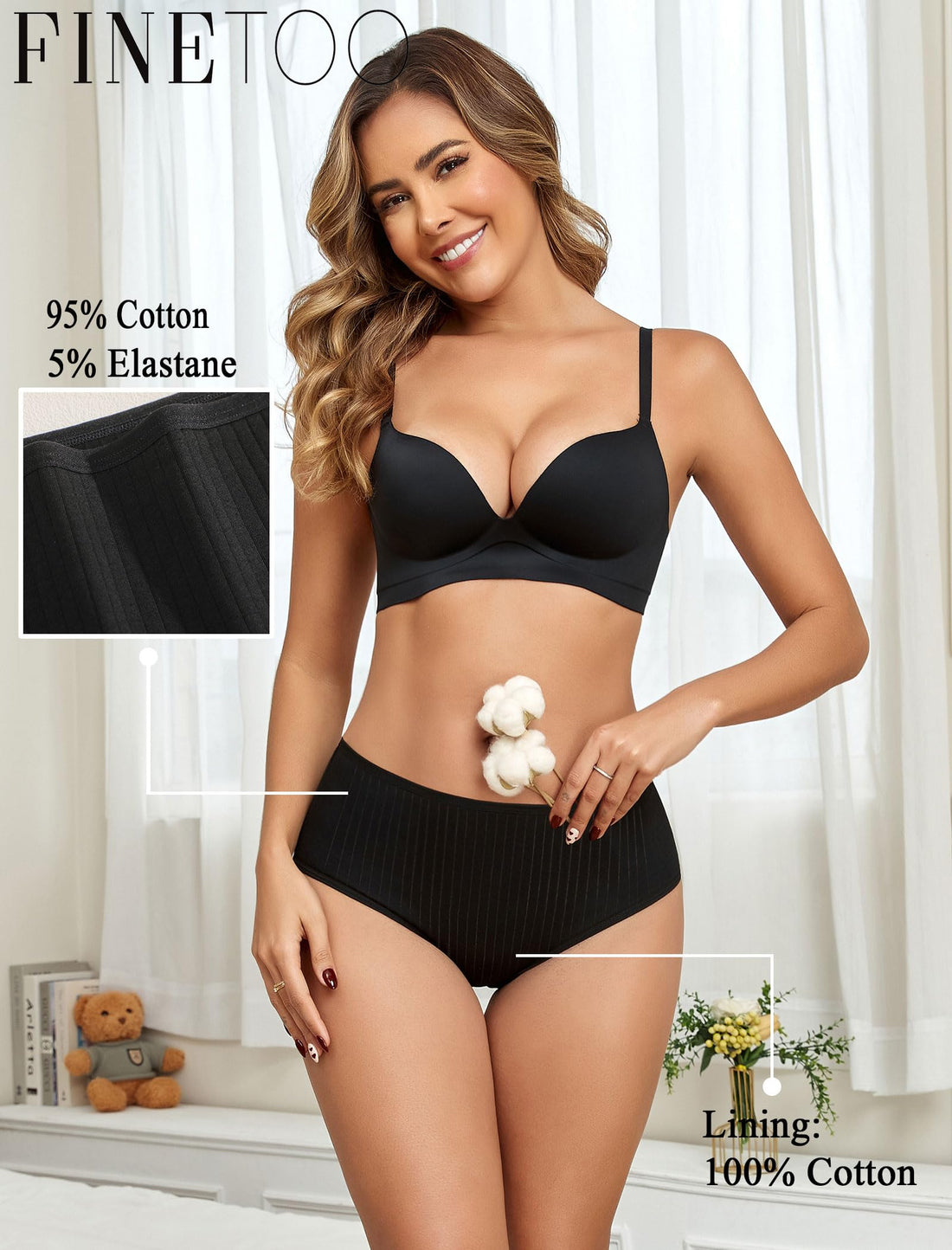 FINETOO Cotton Underwear for Women High Waisted Ribbed Full Coverage Briefs Soft Breathable Moisture Wicking Panties 6 Pack