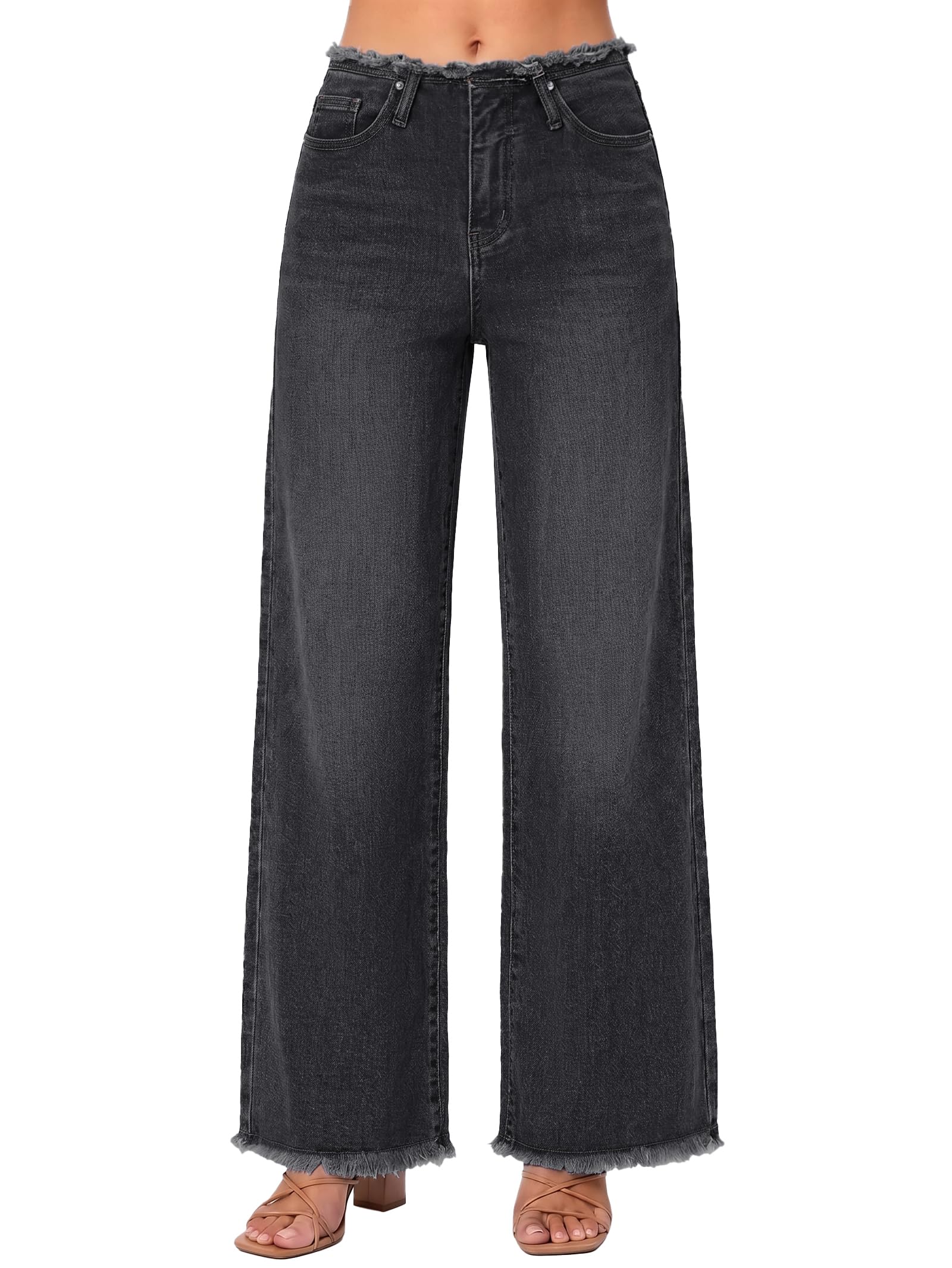 EMMIOL Women's 2026 Wide Leg Jeans Distress High Waist Stretchy Baggy Denim Pants Trousers Clothing