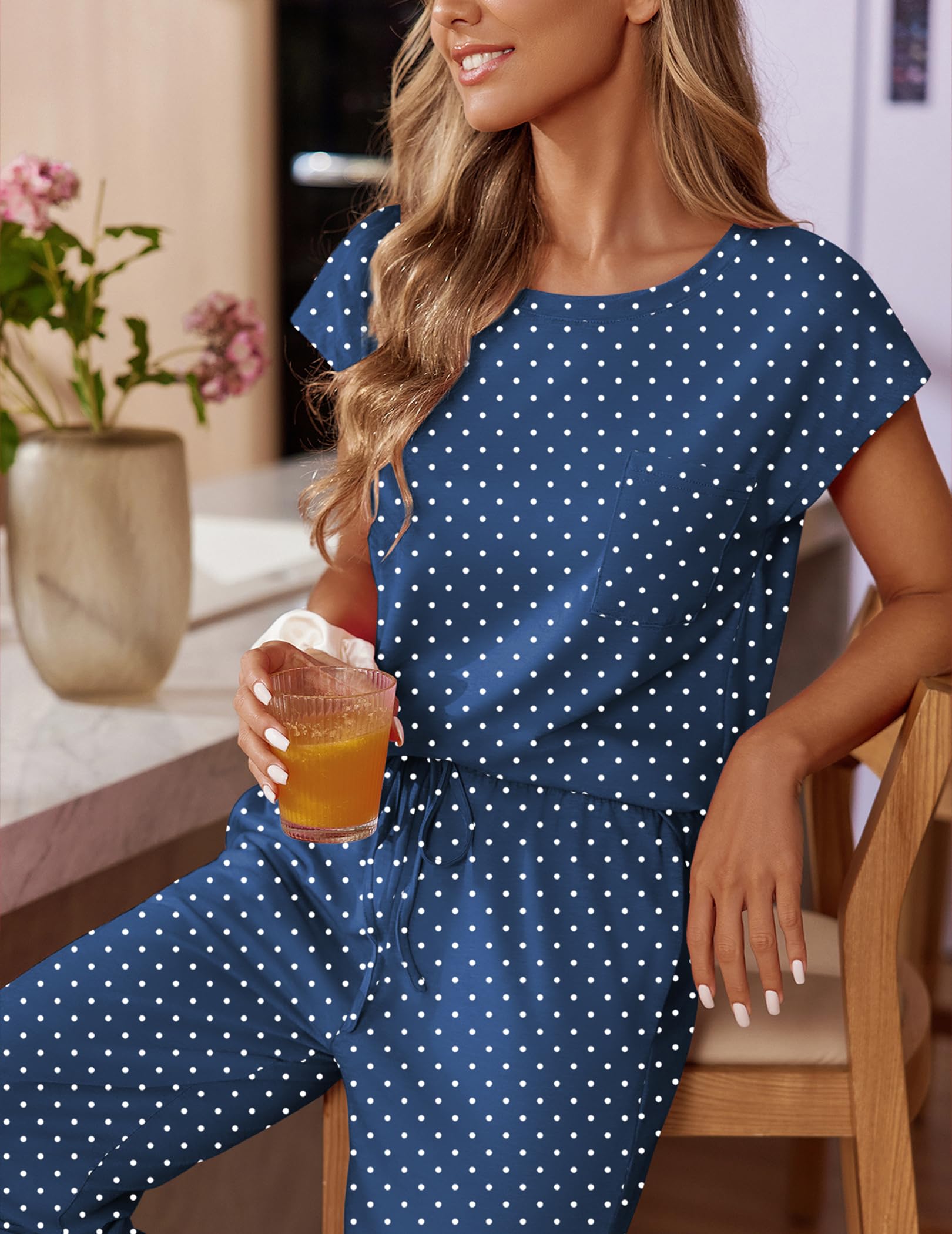 Ekouaer Womens Pajama Sets 2 Pcs Short Sleeve Lounge Set with Pockets