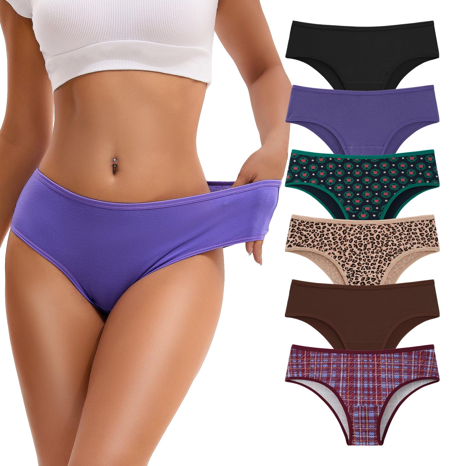 INNERSY Women's Cotton Underwear Cheeky Hipster Panties 6-Pack
