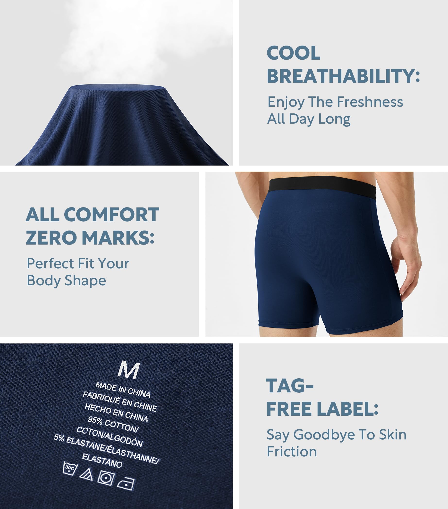 5Mayi Men's Underwear Boxer Briefs Cotton Regular Long Mens Boxer Briefs Underwear Men Pack S M L XL XXL