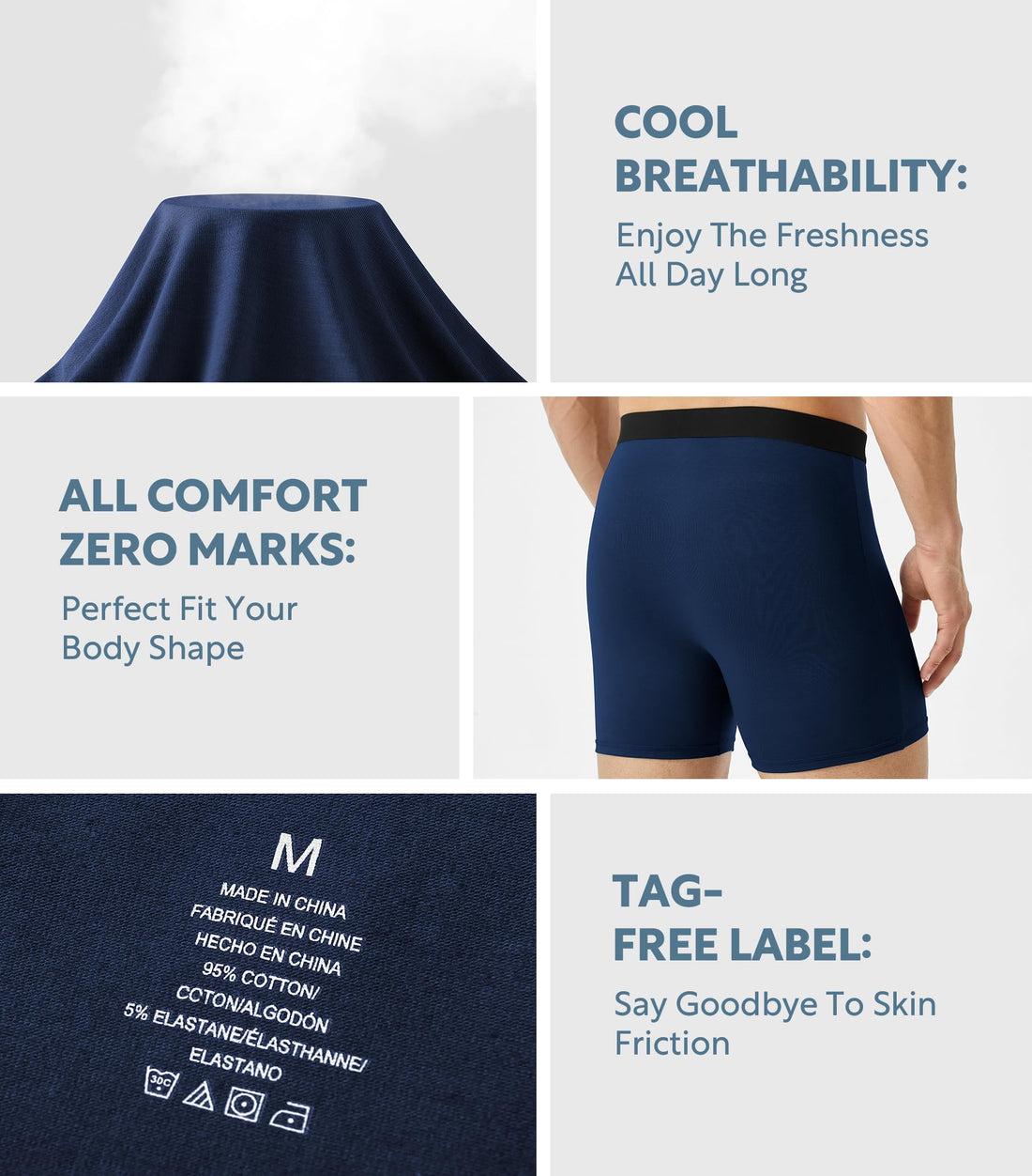 5Mayi Men's Underwear Boxer Briefs Cotton Regular Long Mens Boxer Briefs Underwear Men Pack S M L XL XXL