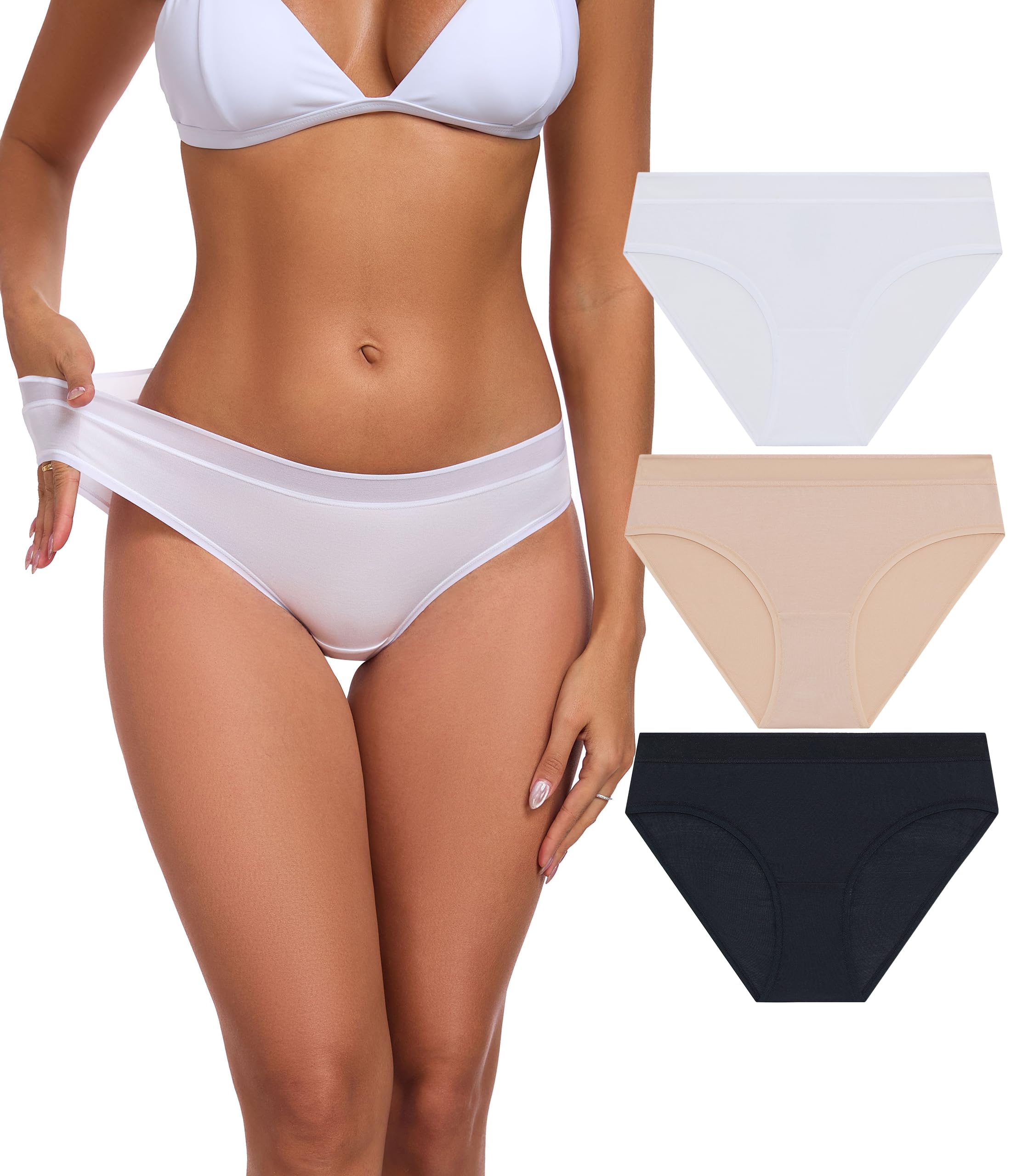 ANLIQI Women's Cotton Modal Ployamide Bikini Panties, Soft Moisture Wicking Hipster Briefs Undies for Ladies Multi-Pack