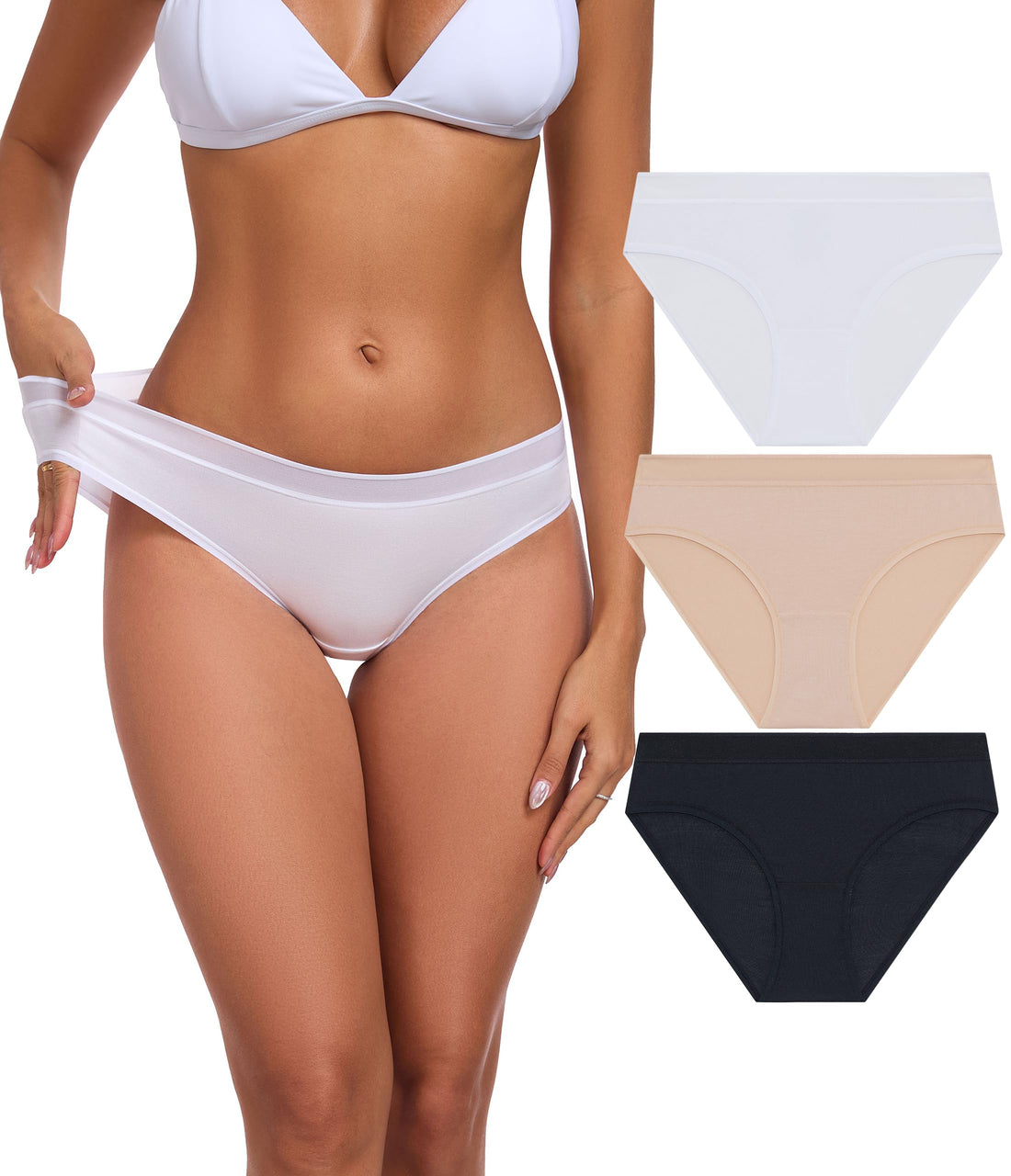 ANLIQI Women's Cotton Modal Ployamide Bikini Panties, Soft Moisture Wicking Hipster Briefs Undies for Ladies Multi-Pack