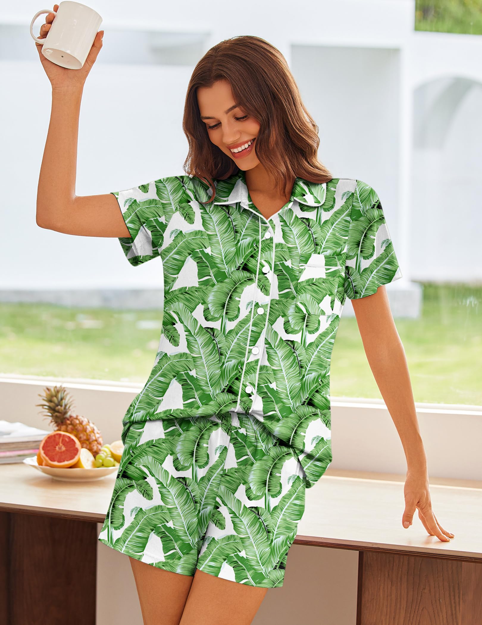 Ekouaer Womens Pajama Sets Button Down Lounge Set 2 Piece Pjs Sets