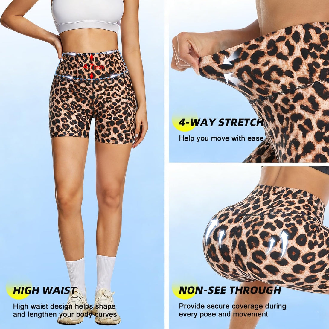FULLSOFT High Waisted Biker Shorts for Women-5" Tummy Control Fitness Athletic Workout Running Yoga Gym Shorts