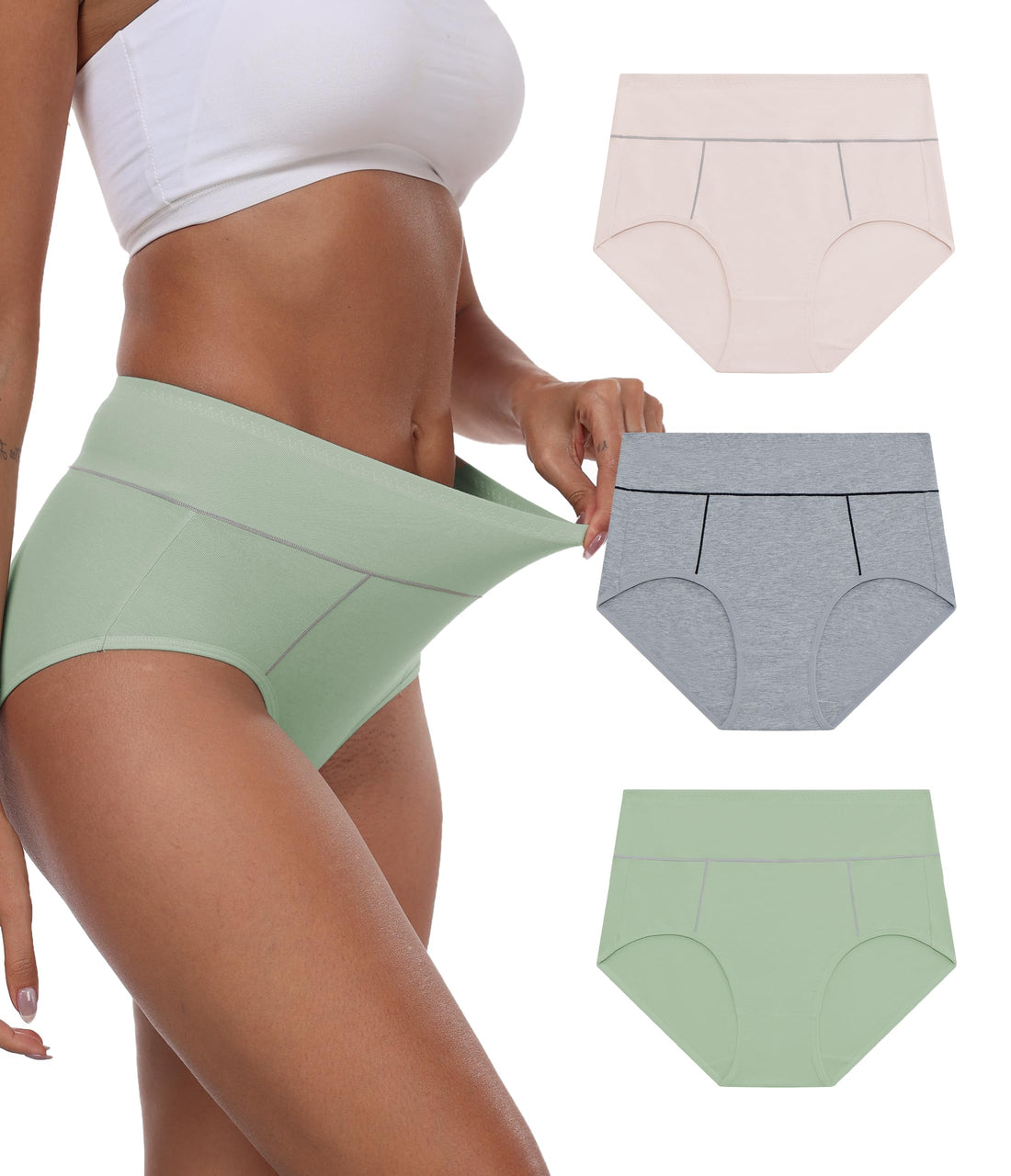 ANLIQI Women's Cotton Underwear High Waist Tummy Control Briefs Full Coverage Multipack Breathable Stretch Ladies Panties