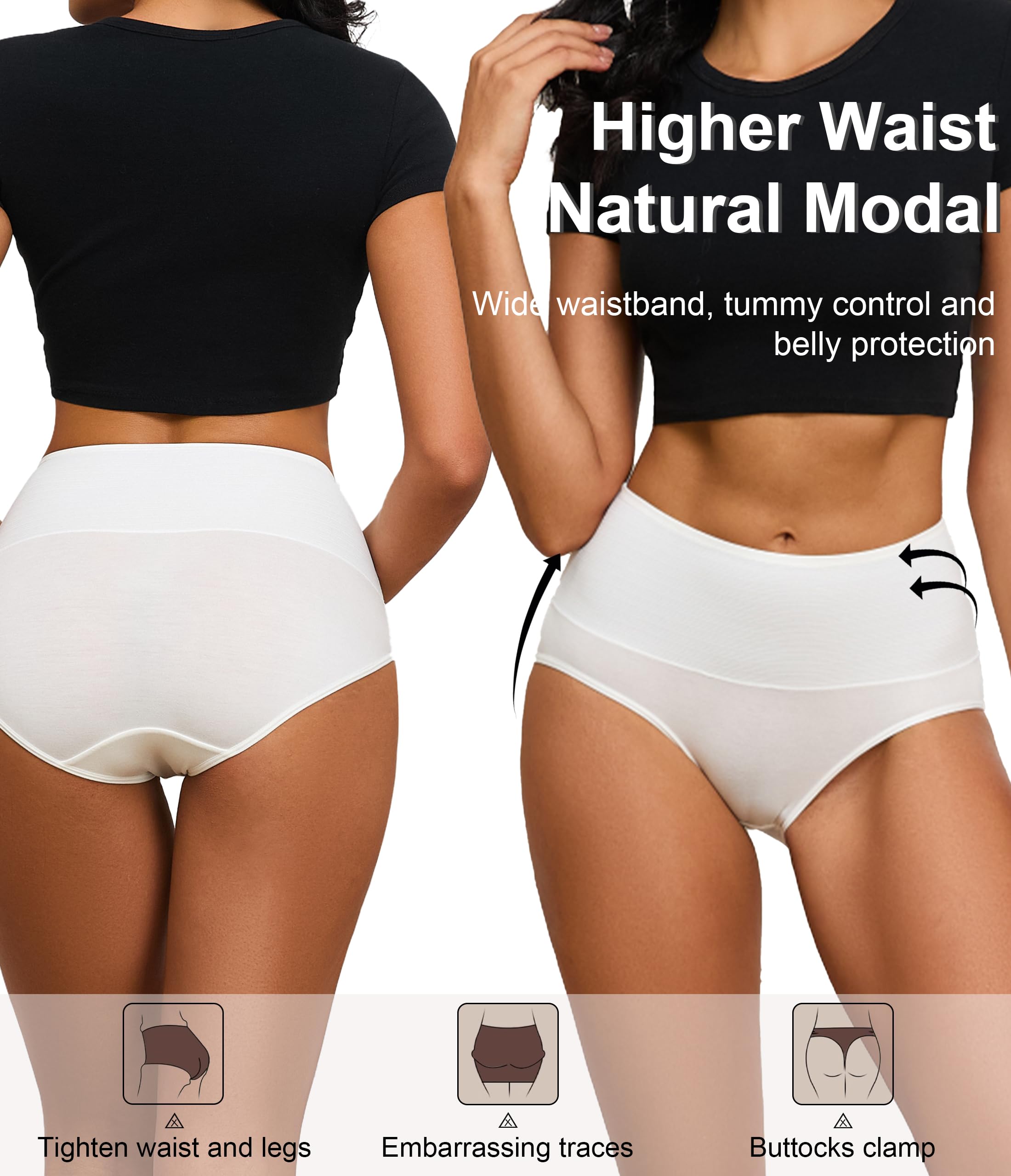ANLIQI Women's Modal Underwear High Waisted Full Coverage Briefs Soft Stretch Breathable Ladies Hipster Panties Multipack