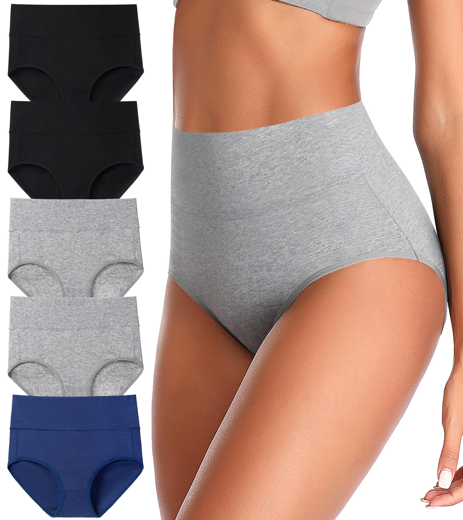 ASIMOON Tummy Control High Waisted Underwear for Women Cotton Plus Size Full Coverage Panties Ladies Briefs