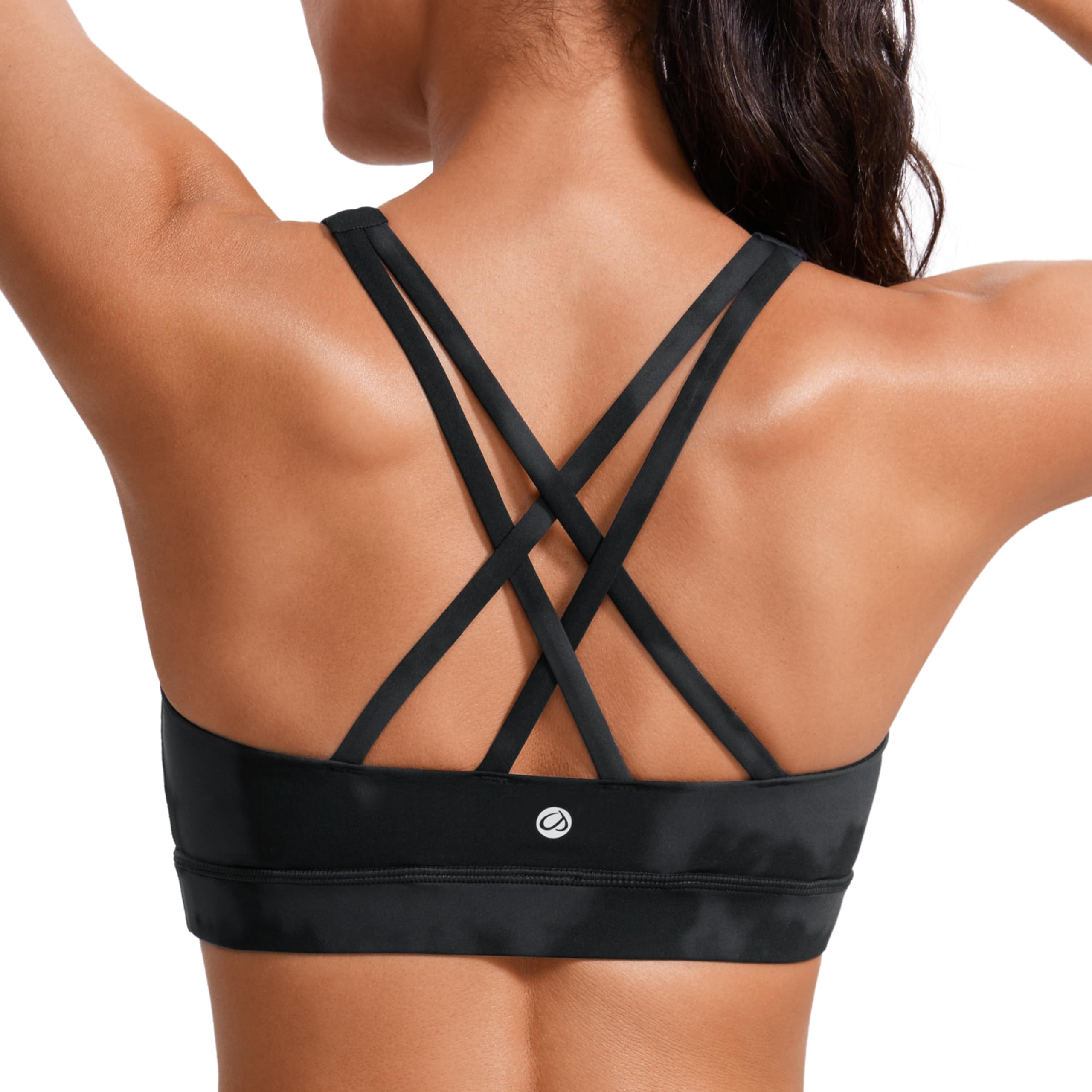CRZ YOGA Naked Feeling Strappy Sports Bras | Medium Support, Removable Pads, Yoga, Sleek, Scoop Neck, for Women
