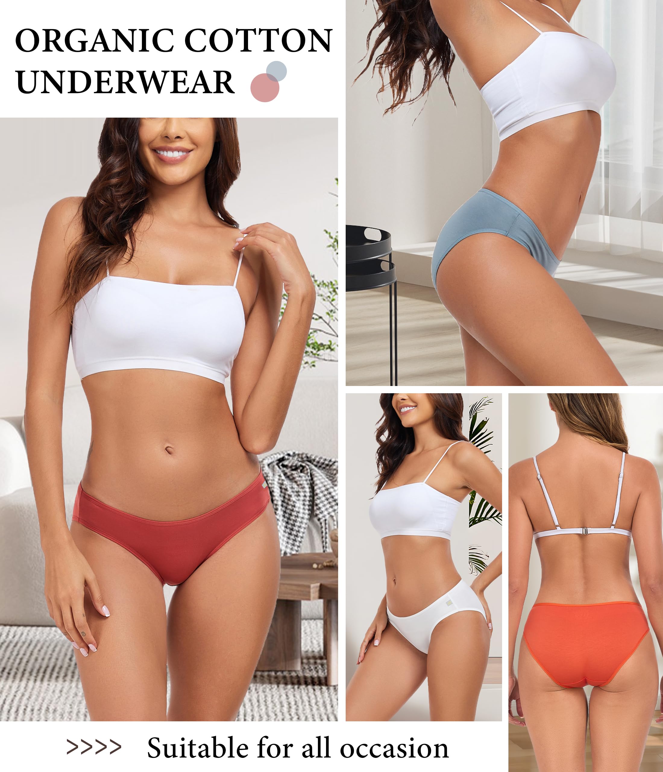 ANLIQI Women's Cotton Underwear Bikini Panties for Women Pack Moisture Wicking Soft Breathable Undies Stretch Hipster S-3XL