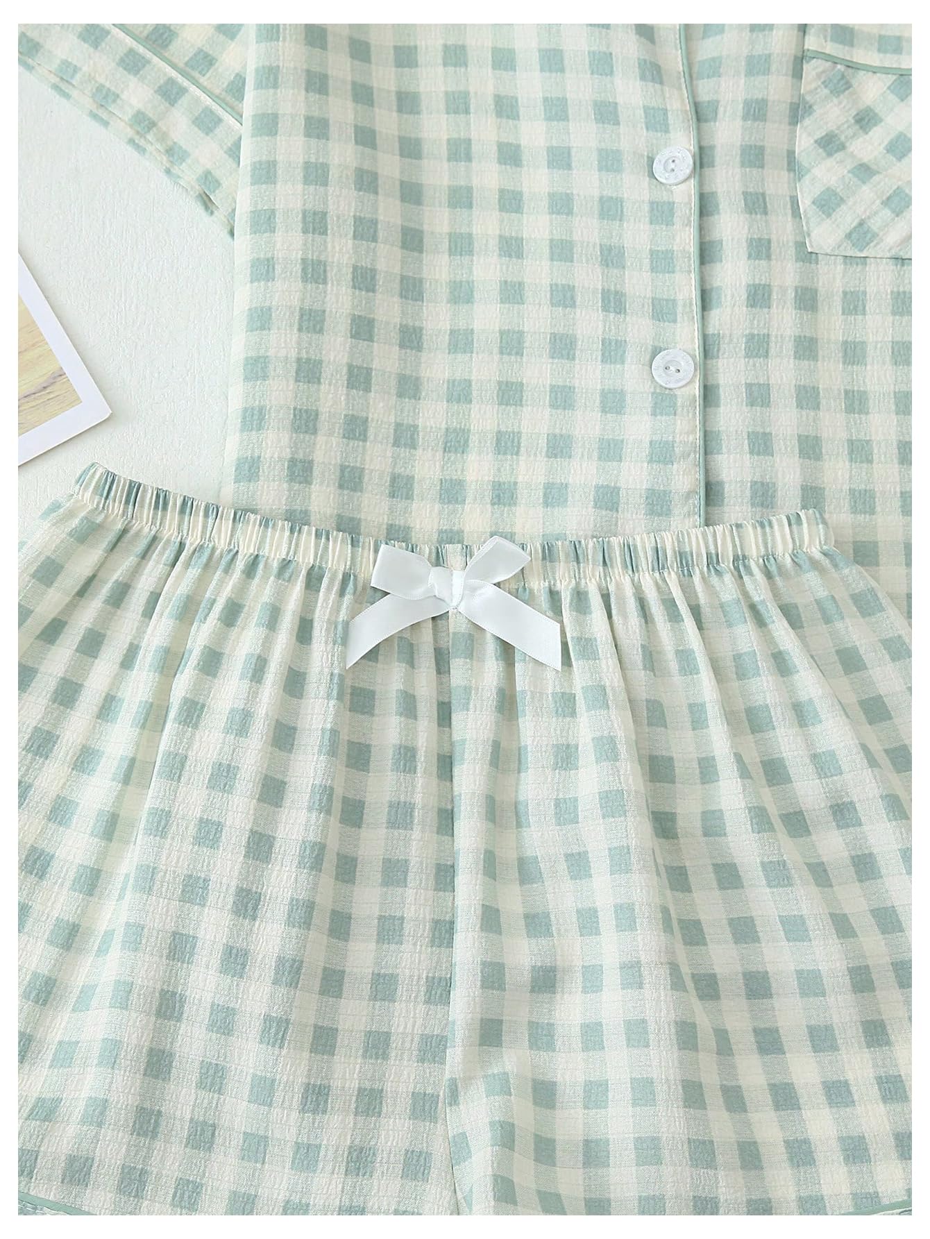 Verdusa Pajamas Sets 2 Piece Gingham Cute Button Down Shirts with Shorts
