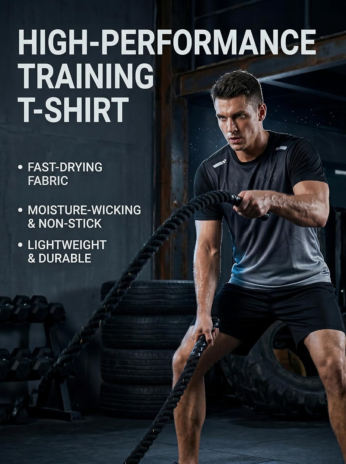 3 Pack Mens T-Shirts - Dry Fit Workout Shirts for Men, Gradient Athletic Short Sleeve Mesh Tees, Quick Dry Gym Tops
