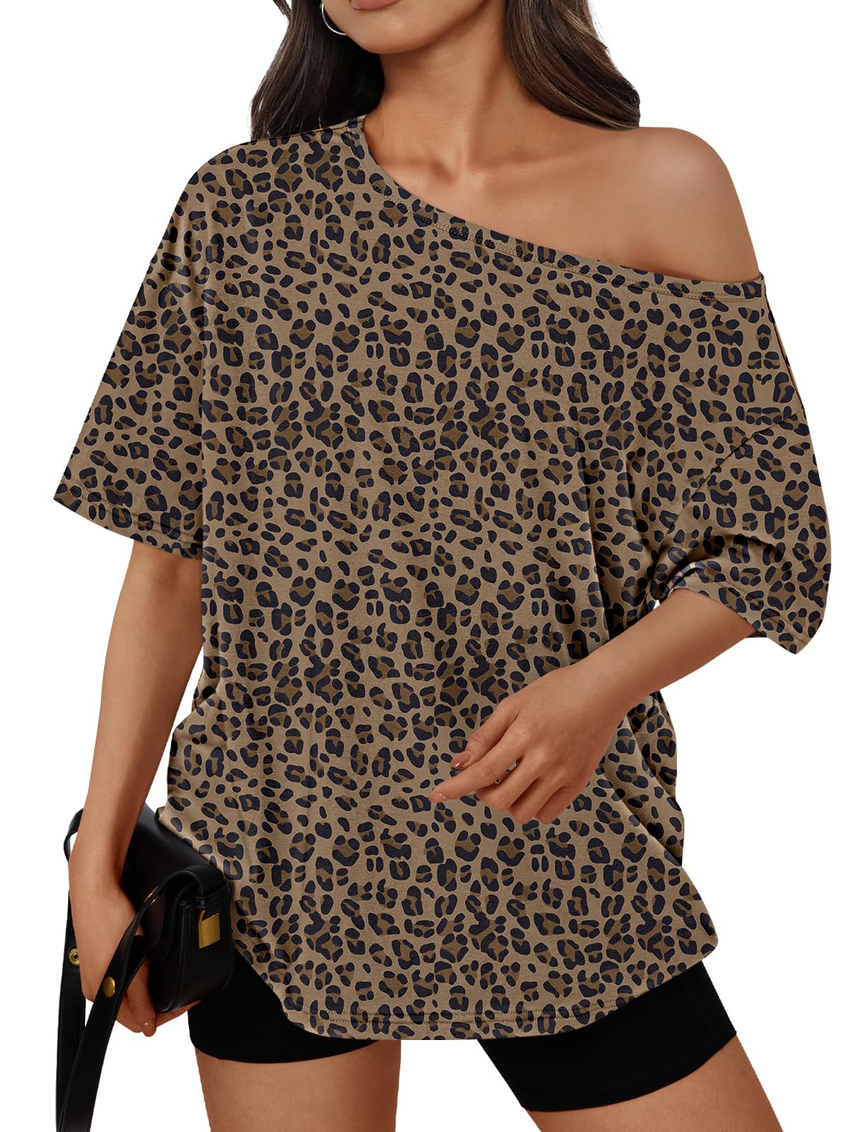 Trendy Queen Womens Off the Shoulder Tops Oversized Summer T-Shirts 2026 | Breathable comfort stretch fabric, short sleeve, basic oversized tees, casual workout gym, y2k going out clothes