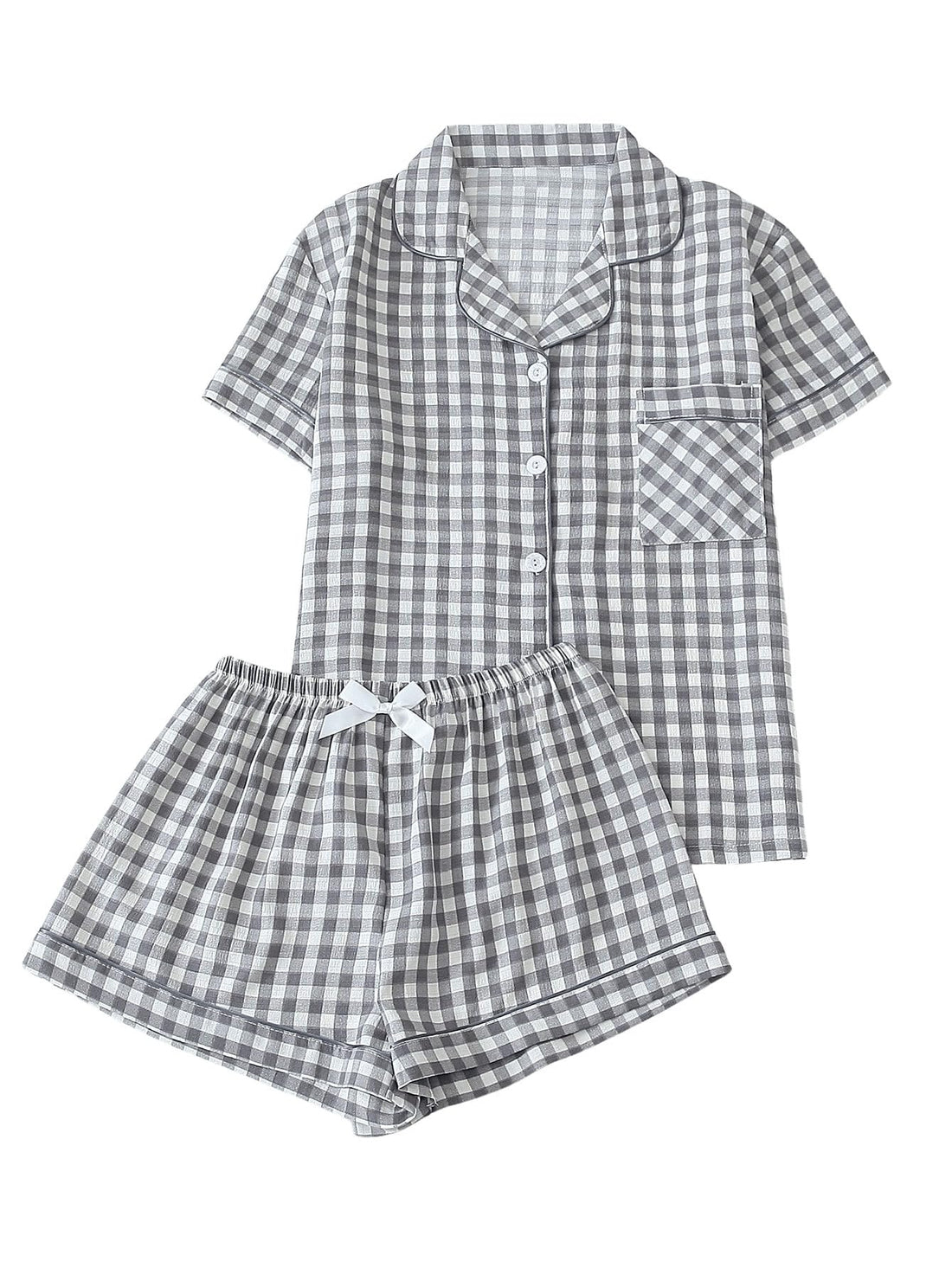 Verdusa Pajamas Sets 2 Piece Gingham Cute Button Down Shirts with Shorts