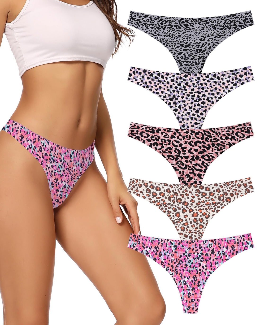voenxe Seamless Women Underwear Thongs,No Show Ladies Workout Thong,5 Pack | Invisible Breathable Comfortable Mesh Panties,No Seam Soft Low Rise Cut Athletic Undies for Sports Gym Running Exercise Work