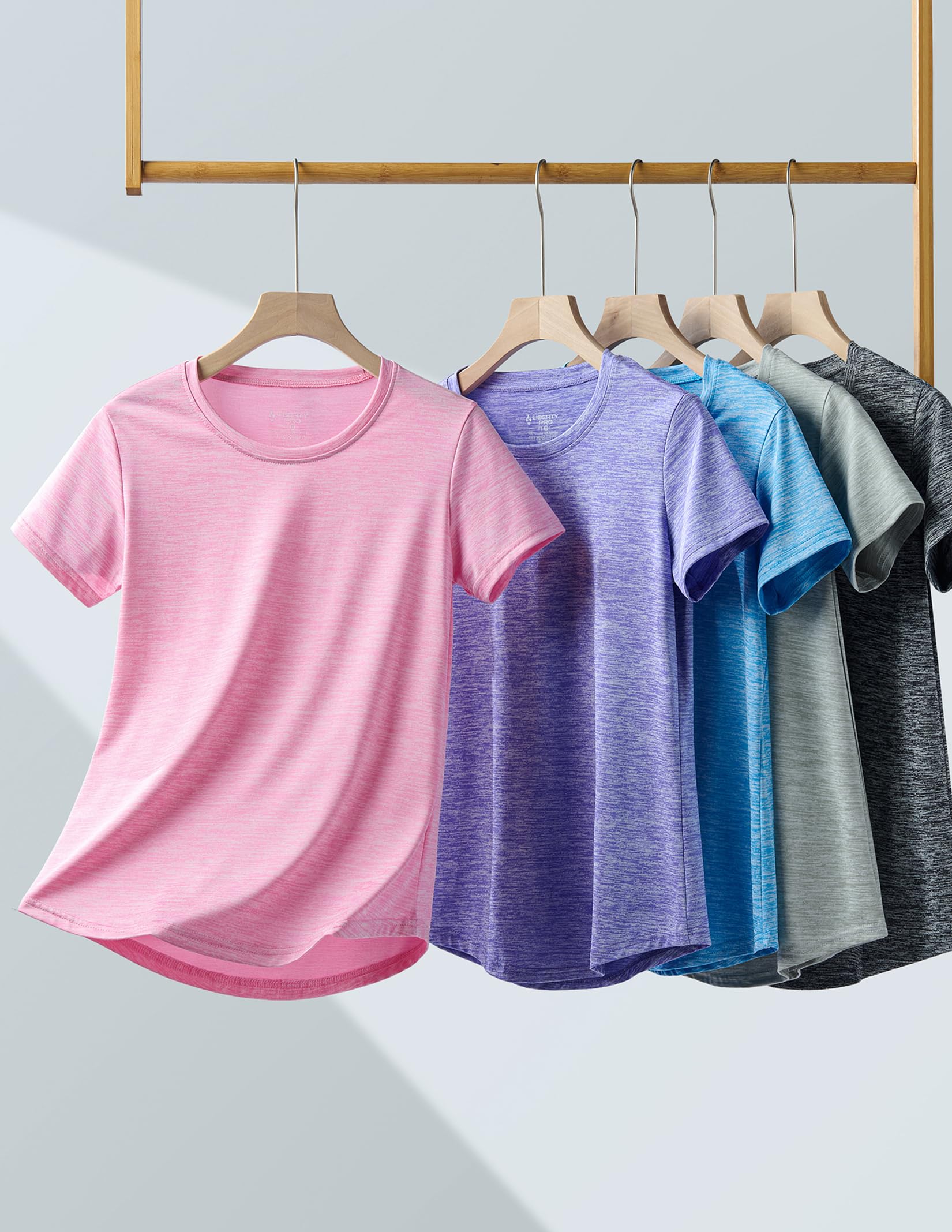 Liberty Imports 5 Pack Women's Dry Fit Workout Tops, Athletic Short Sleeve T Shirts for Yoga Gym (Available in Plus Sizes)