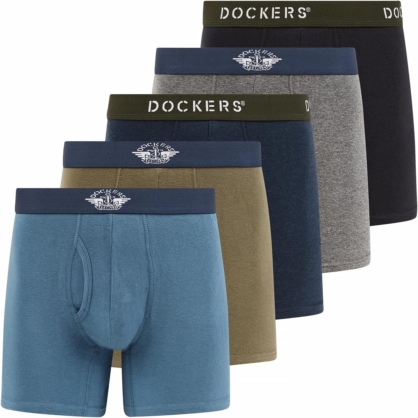 DOCKERS Mens Boxer Briefs Breathable Cotton Underwear for Men Pack of 5