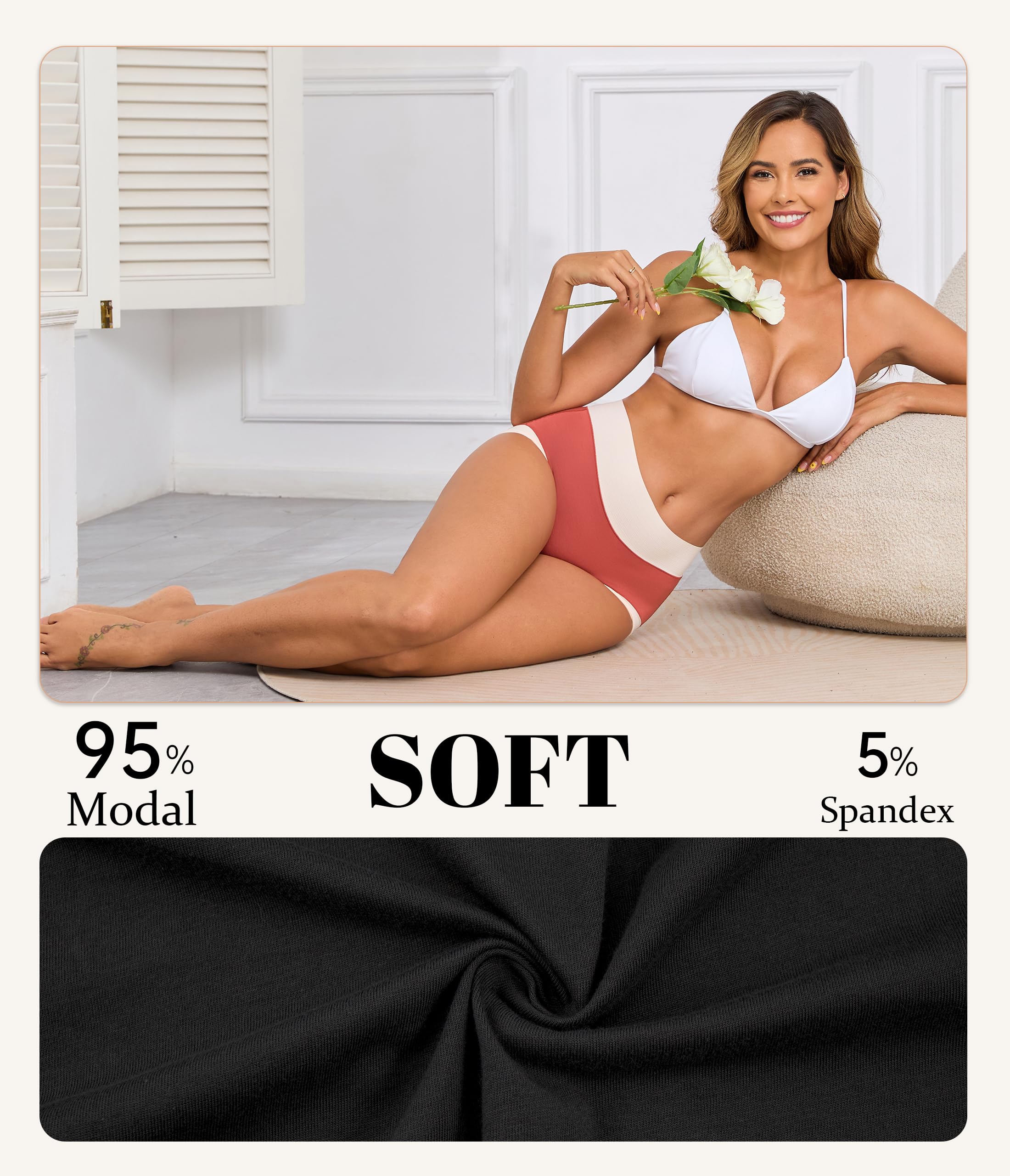 ANLIQI Women's Modal High Waisted Briefs,Soft Breathable Full Coverage Underwear Pack Moisture Wicking Ladies Panties