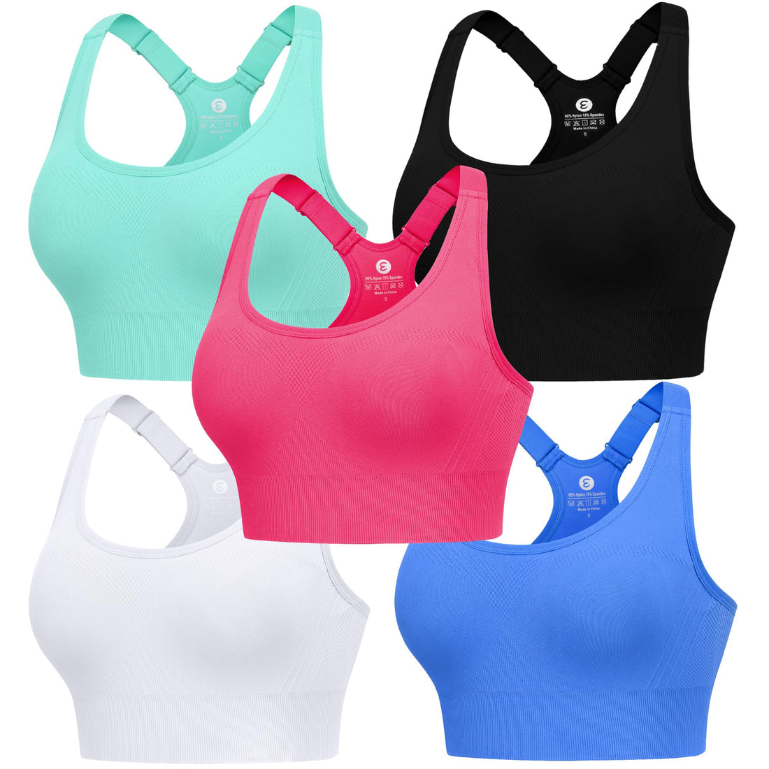 Evercute High Impact Sports Bras for Women 3/4/5 Pack, Adjustable Straps Padded Supportive Seamless Racerback Running Bras