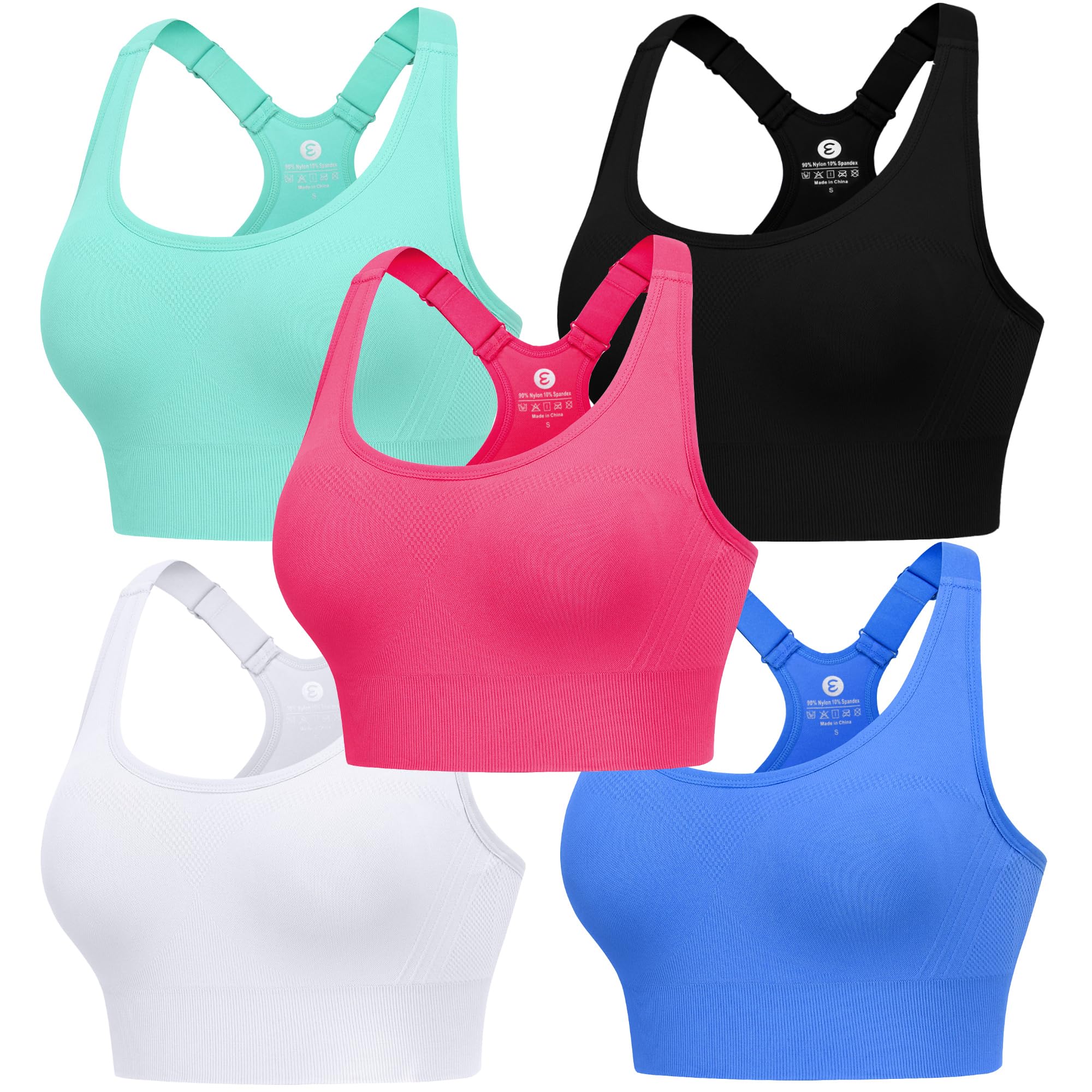 Evercute High Impact Sports Bras for Women 3/4/5 Pack, Adjustable Straps Padded Supportive Seamless Racerback Running Bras