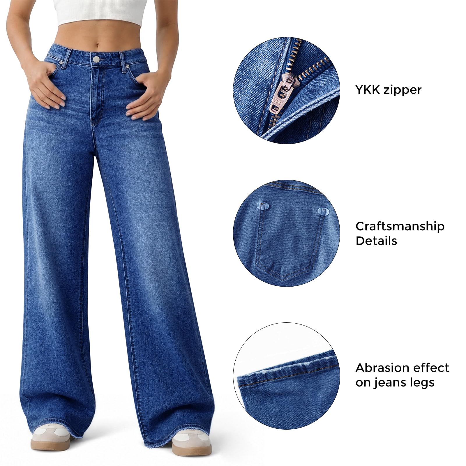 Women's Wide Leg Jeans High Waisted Baggy Straight Leg Loose Stretchy Casual Denim Pants