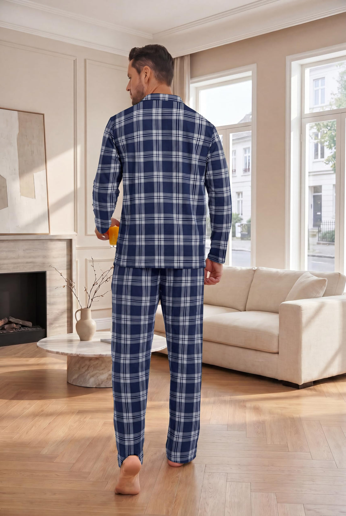 Ekouaer Mens Pajamas Set Long Sleeve Button Down Pjs Long Pants with Pocket